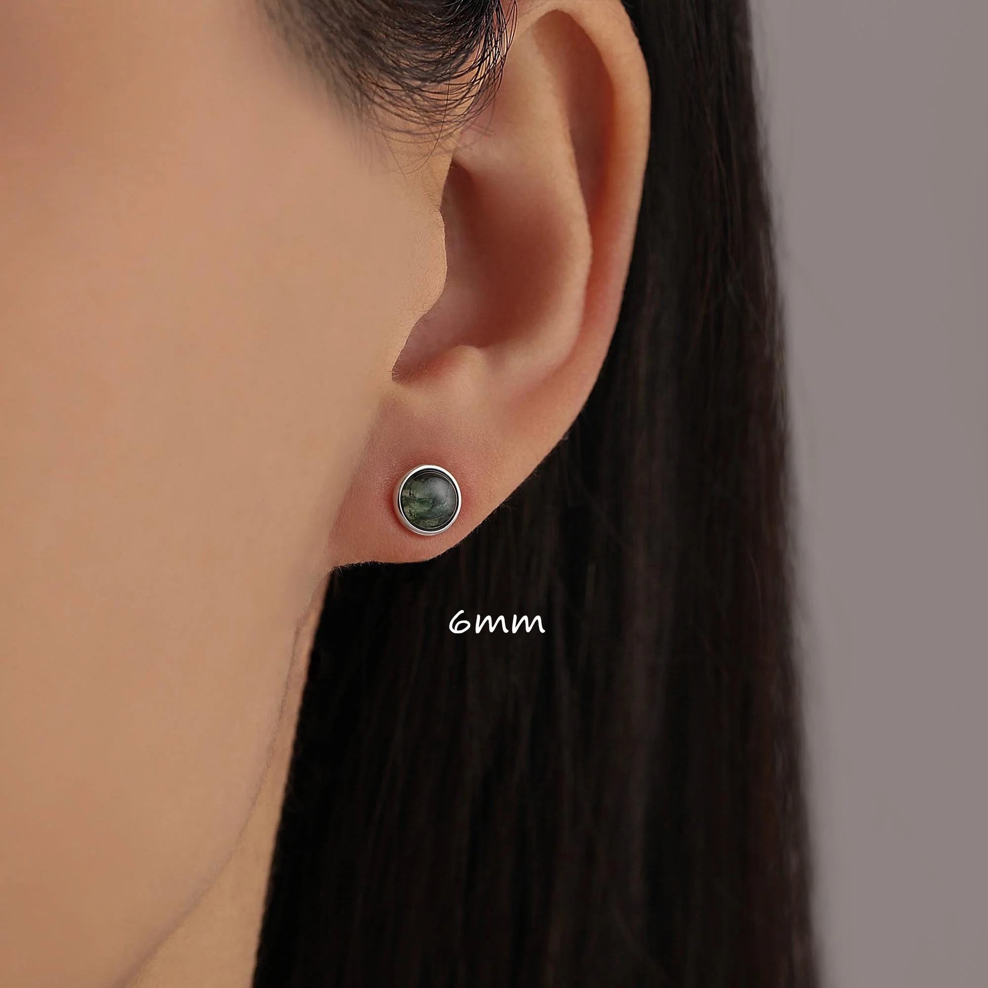Natural Moss Agate Screw Back Earrings in Sterling Silver, 3mm, 4mm, 5mm and 6mm, Genuine Moss Agate Gemstone Stud - Image 14