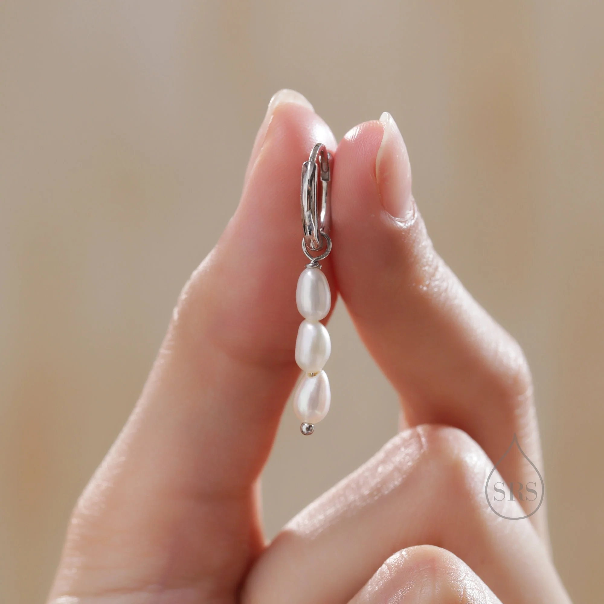 Natural Oval Pearl Trio Huggie Hoop Earrings in Sterling Silver, Silver or Gold, Detachable Genuine Freshwater Pearl Cluster Dangle Earrings - Image 7