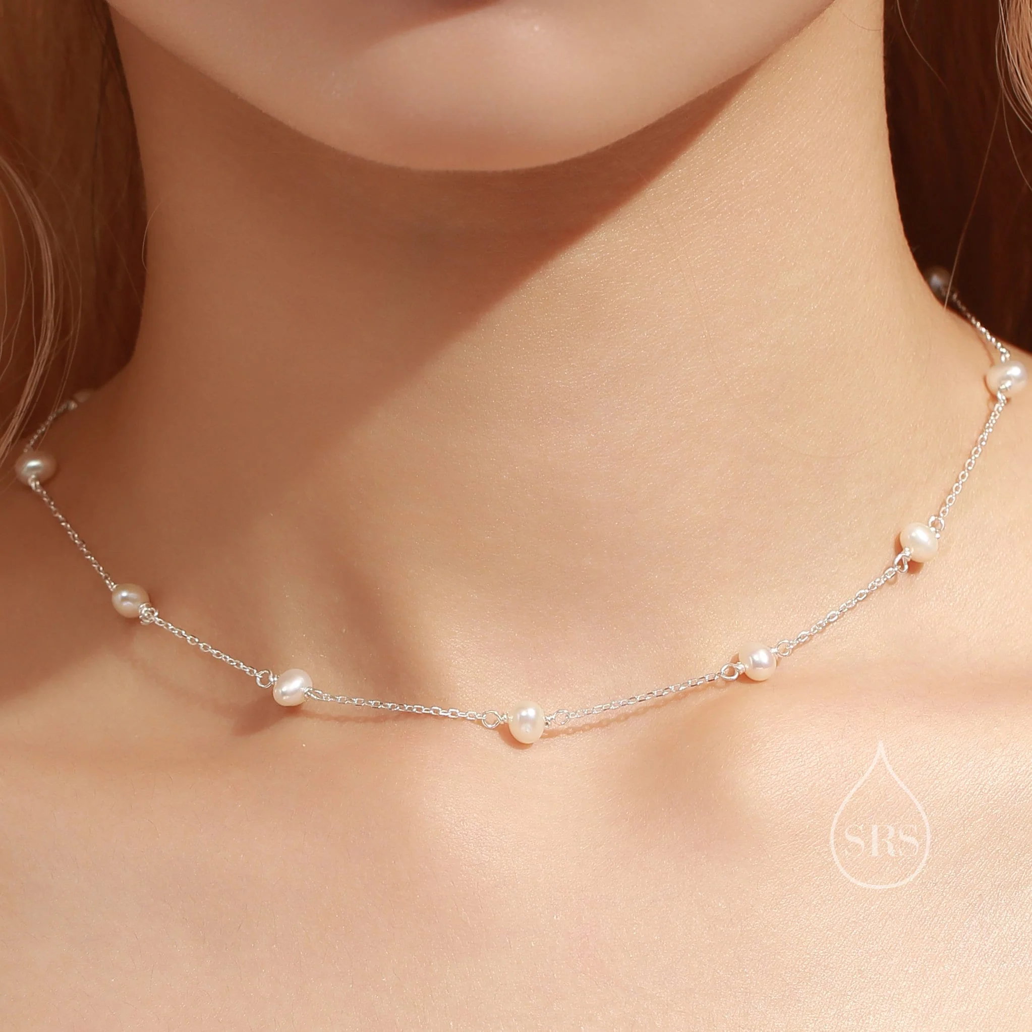 Natural Pearl Choker Necklace in Sterling Silver, Silver or Gold , Genuine Freshwater Pearls, Pearl Necklace - Image 5
