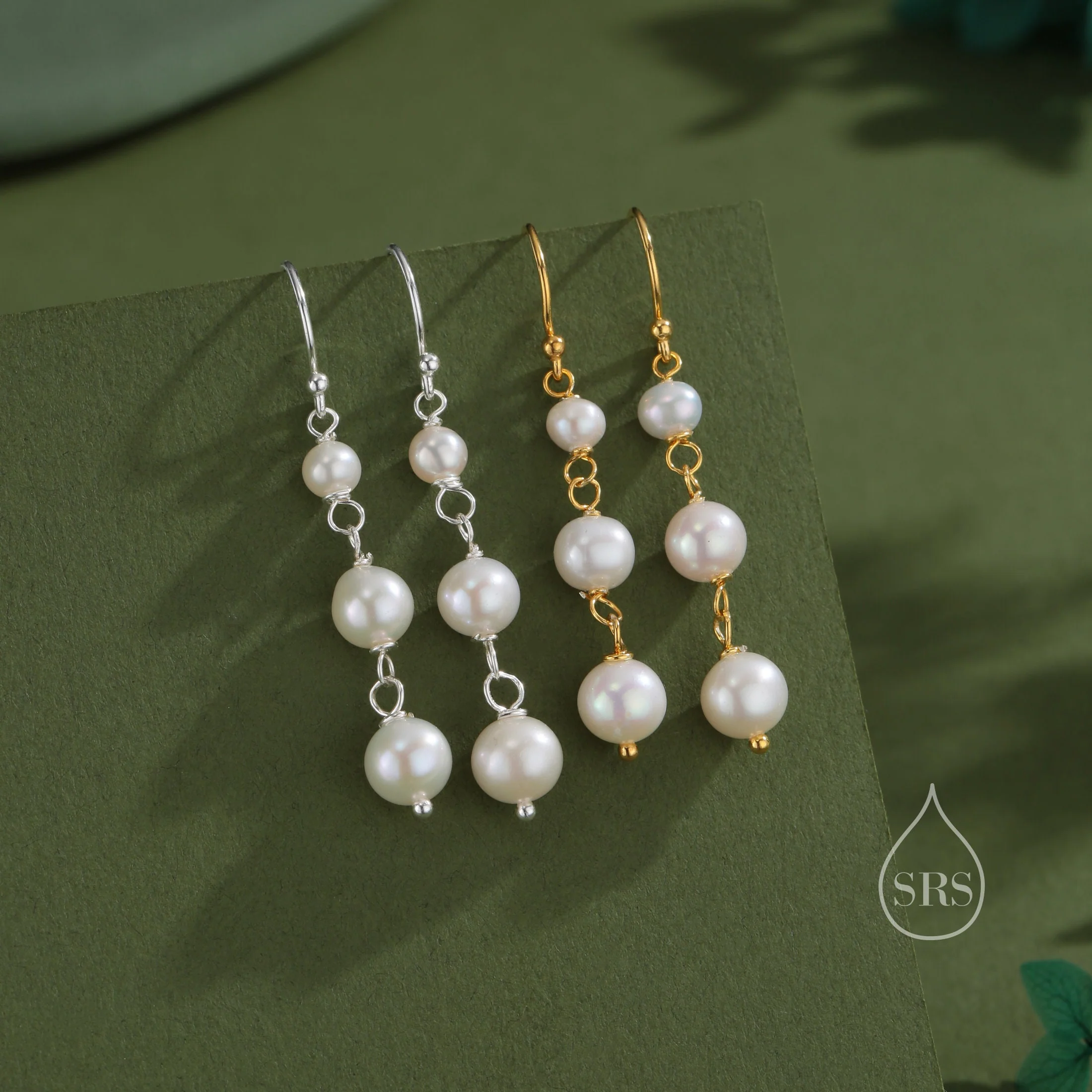 Natural Pearl Trio Drop Hook Earrings in Sterling Silver, Silver or Gold, Irregular Shape Pearl Drop Earrings, Natural Freshwater Pearls - Image 5