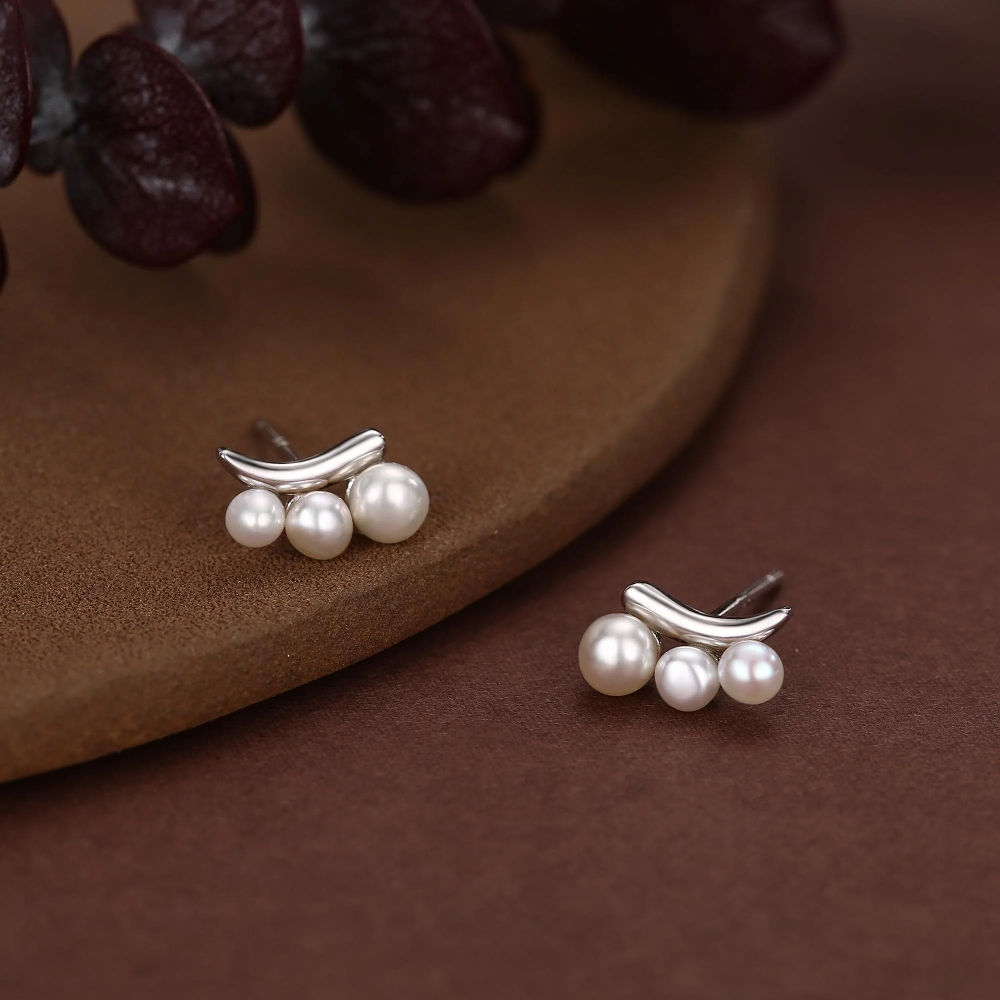 Natural Pearl Trio Stud Earrings in Sterling Silver, Curved Freshwater Pearl Mini Bar Earrings, Silver or Gold or Rose Gold, Pearl Earrings - Image 10