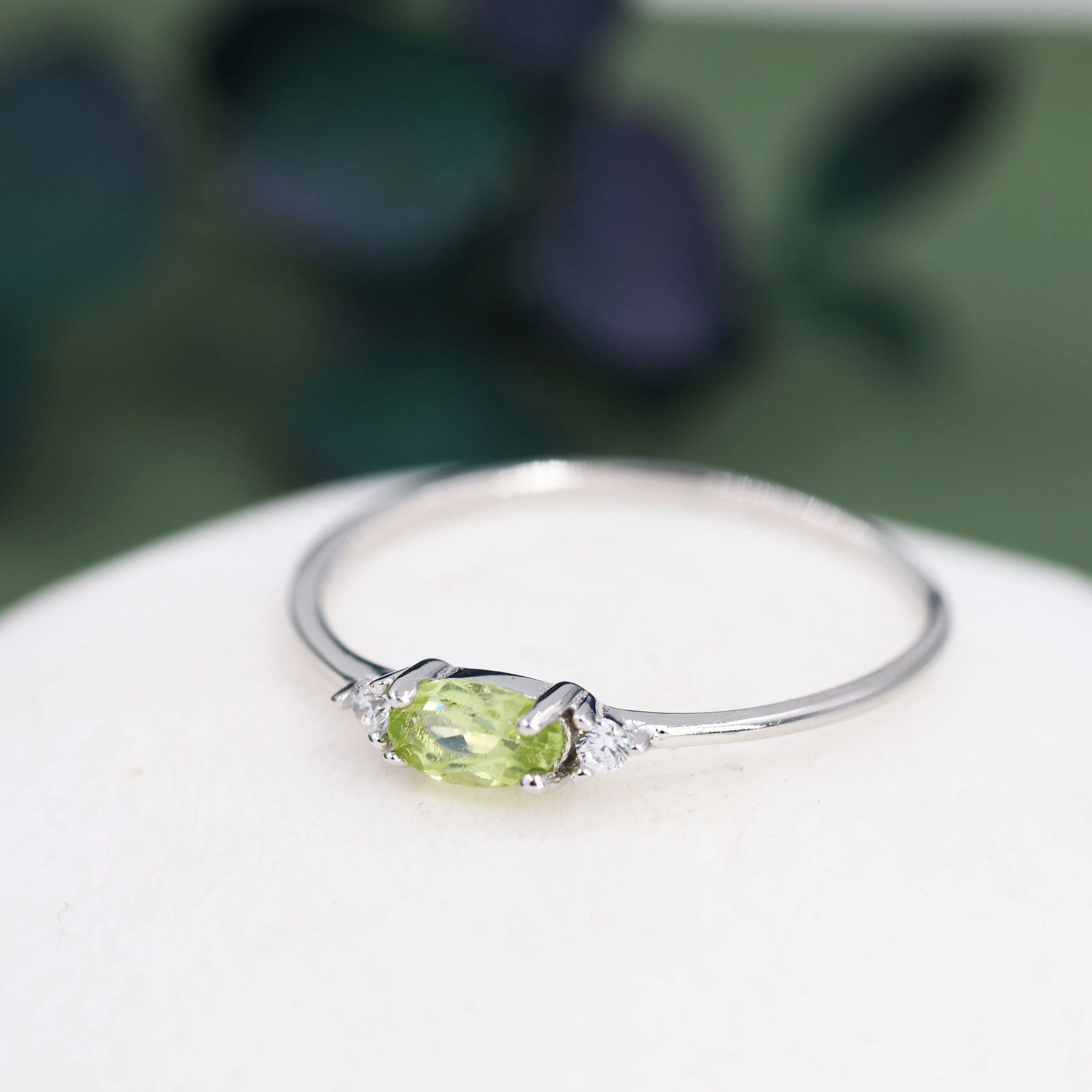 Natural Peridot Ring in Sterling Silver, Genuine Green Periot Ring, Dainty Gemstone Ring, US 5-8. August Birthstone - Image 4