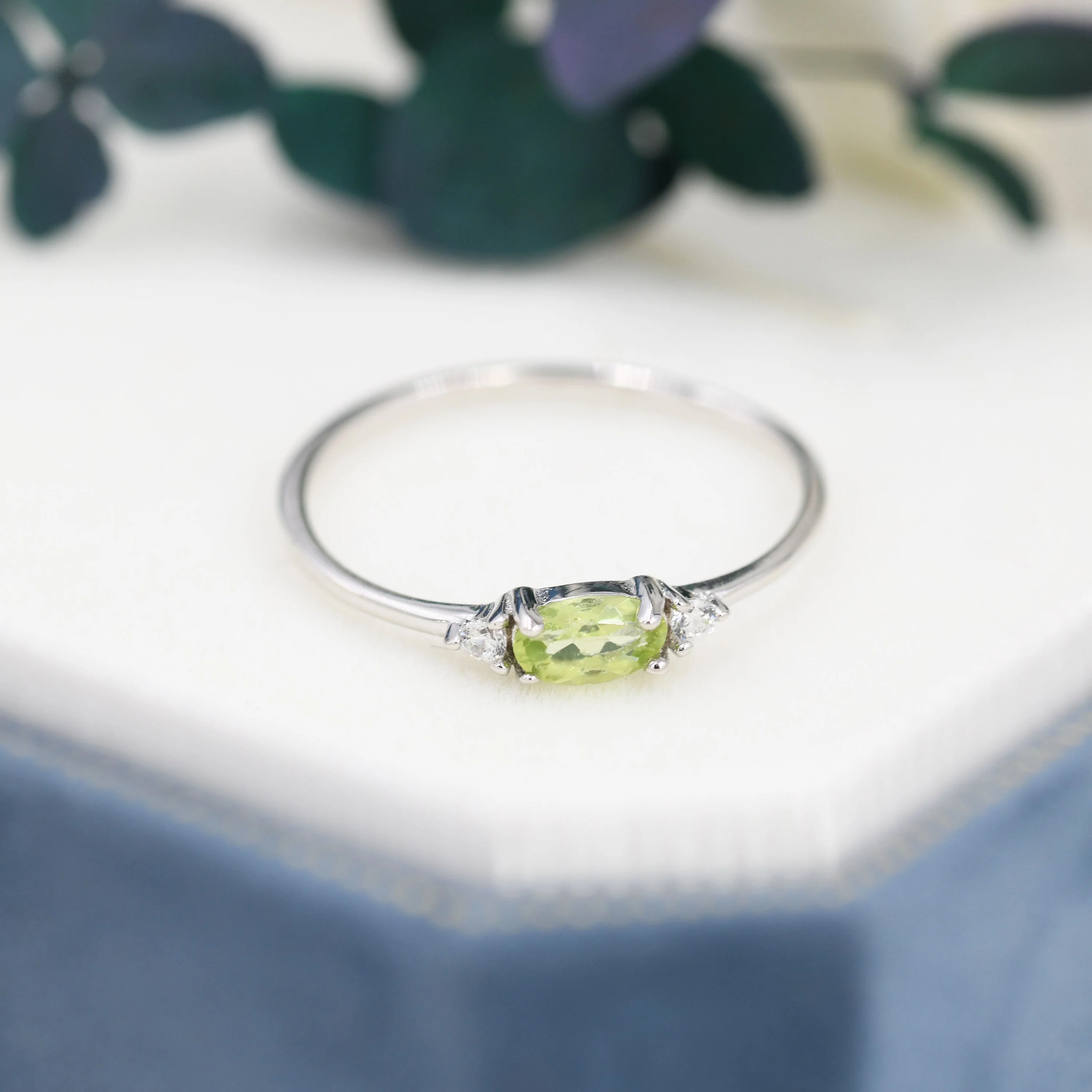 Natural Peridot Ring in Sterling Silver, Genuine Green Periot Ring, Dainty Gemstone Ring, US 5-8. August Birthstone - Image 5