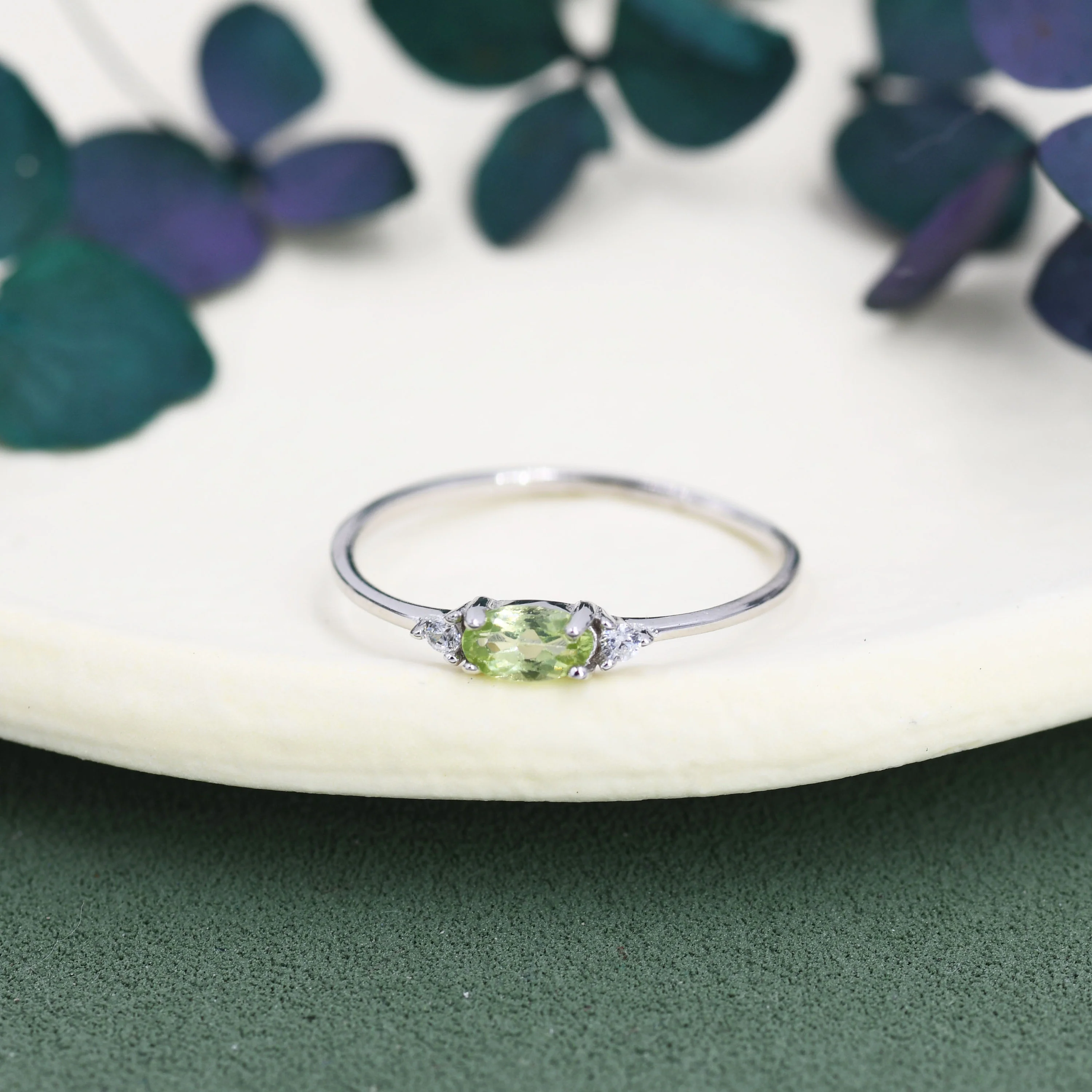 Natural Peridot Ring in Sterling Silver, Genuine Green Periot Ring, Dainty Gemstone Ring, US 5-8. August Birthstone - Image 6