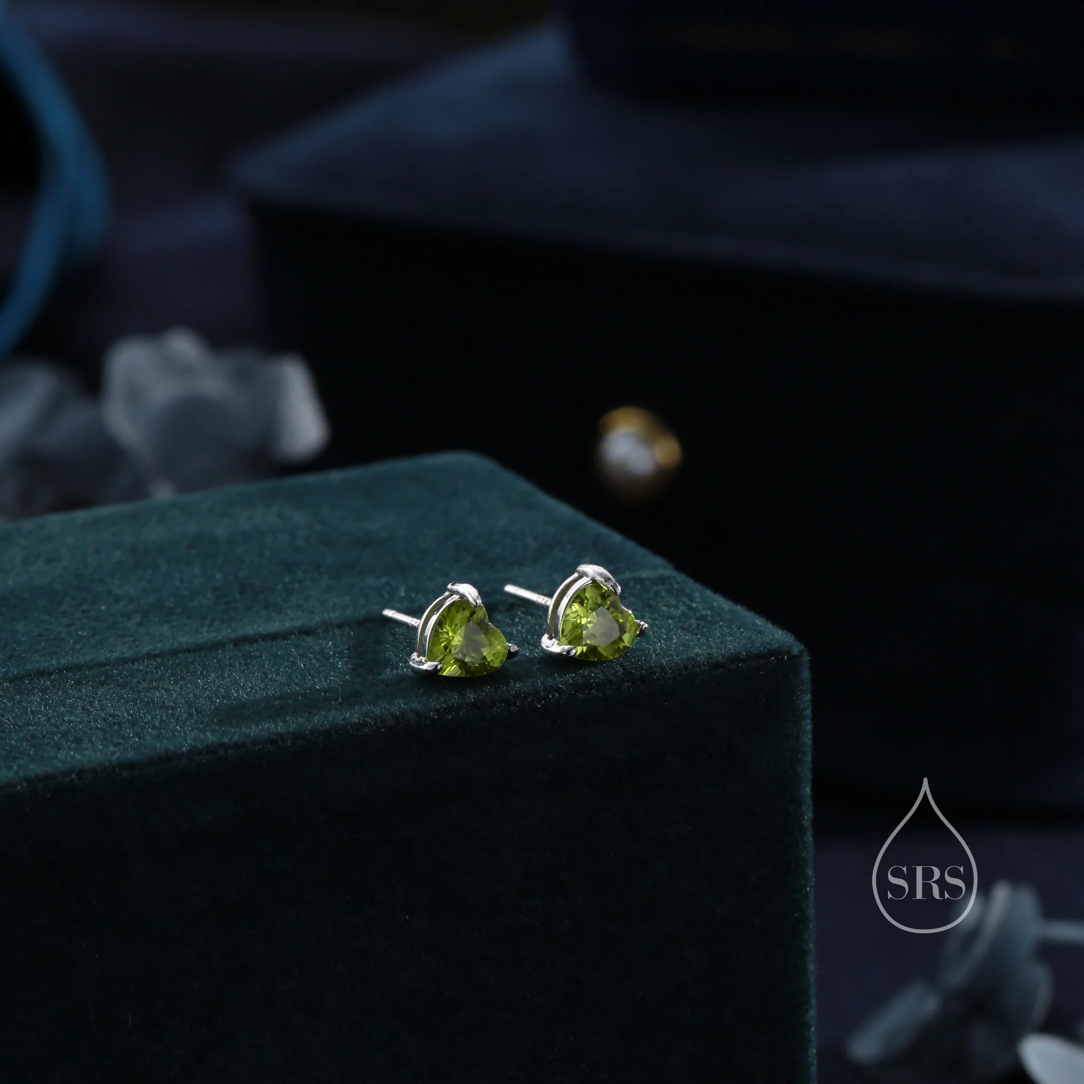 Natural Peridot Stone Heart Stud Earrings in Sterling Silver - 5mm Genuine Peridot Crystal Stud Earrings - Semi Precious Gemstone - Image 3