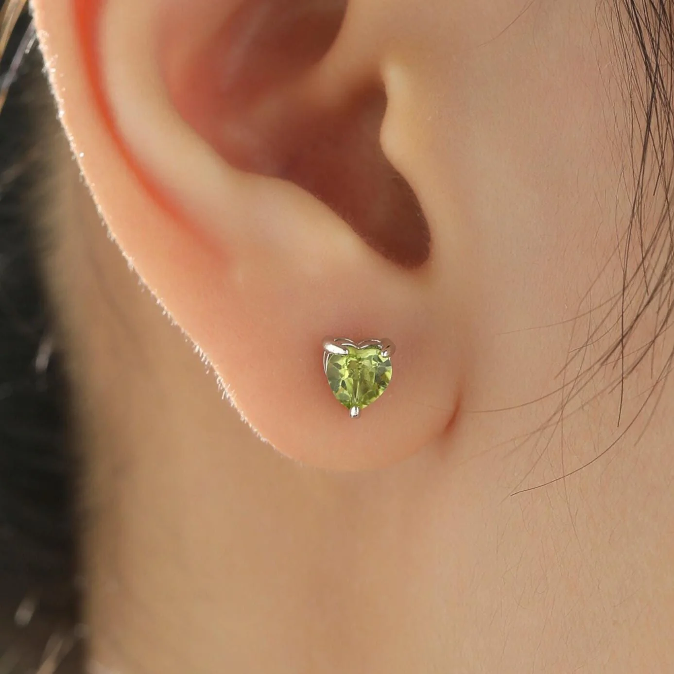 Natural Peridot Stone Heart Stud Earrings in Sterling Silver - 5mm Genuine Peridot Crystal Stud Earrings - Semi Precious Gemstone - Image 6