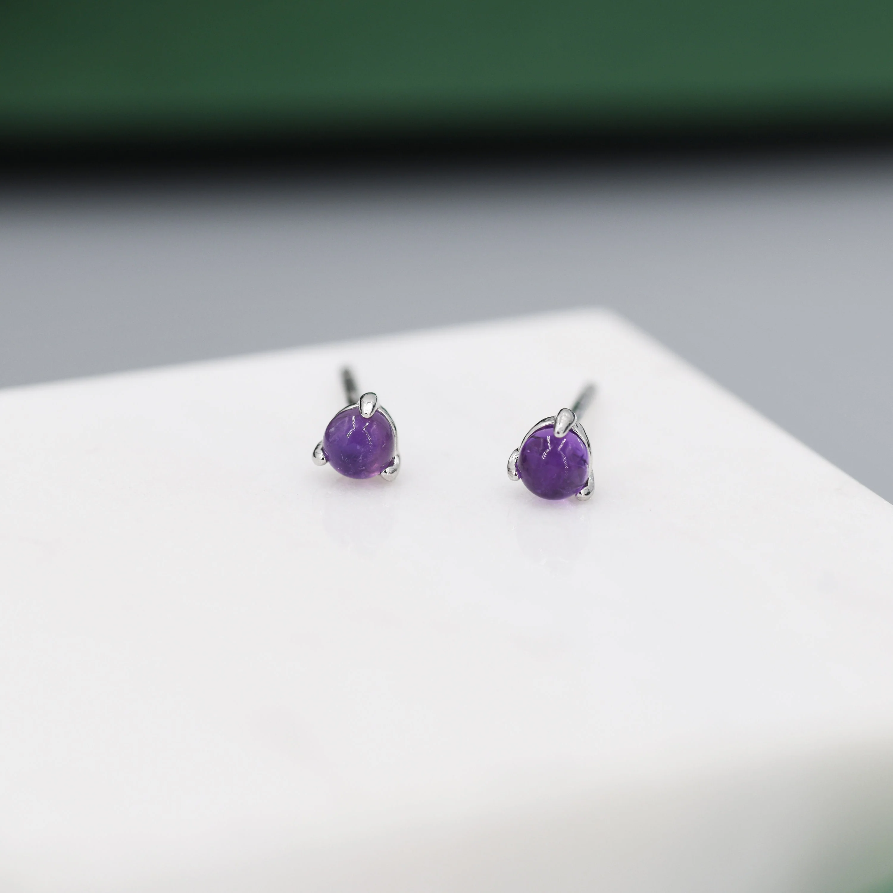 Natural Purple Amethyst Stud Earrings in Sterling Silver, Semi-Precious Gemstone Earrings, 3mm and 3 prong Genuine Amethyst Earrings - Image 3