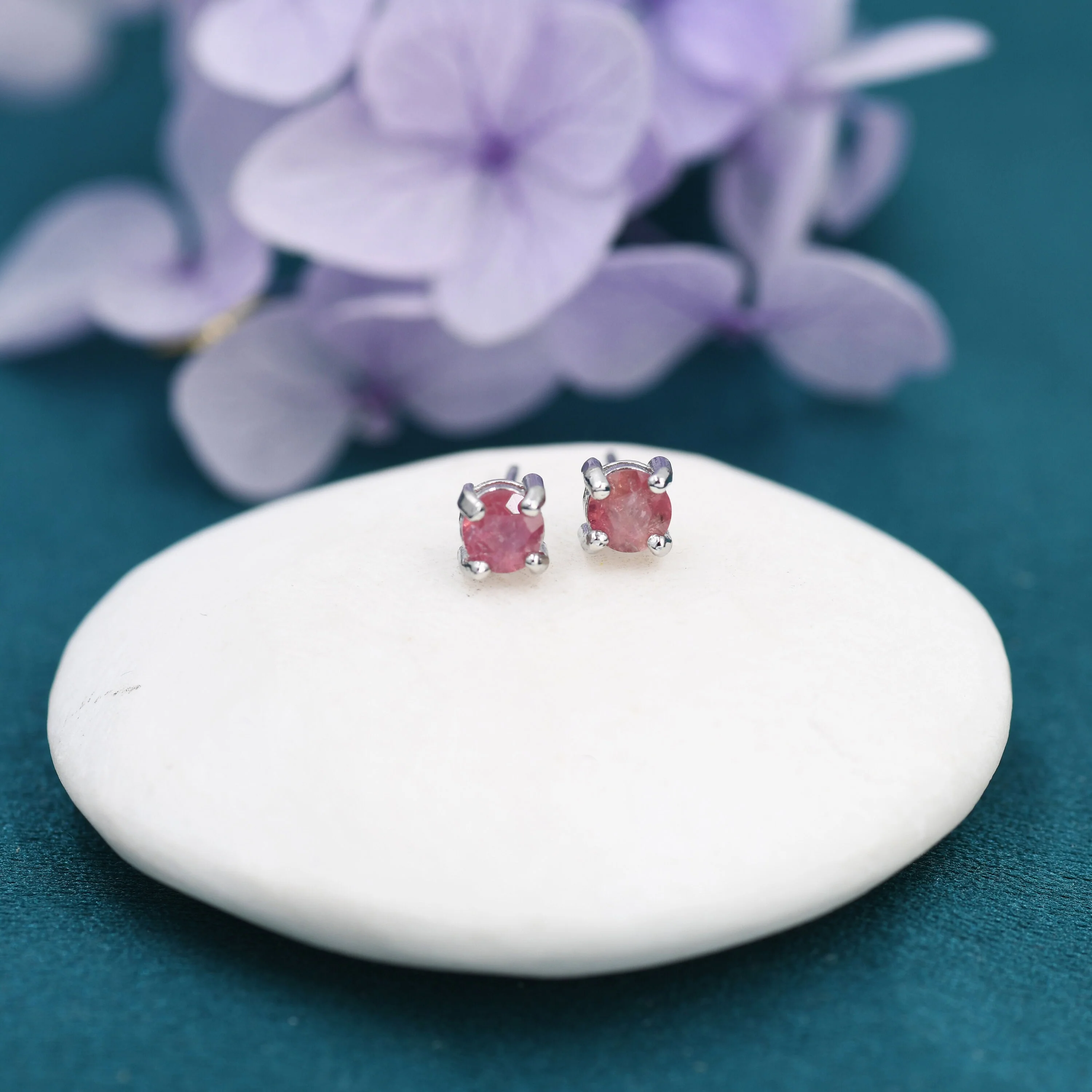 Natural Raw Tourmaline Stone Stud Earrings in Sterling Silver -  Genuine Tourmaline Crystal Stud Earrings  - Semi Precious Gemstone - Image 6