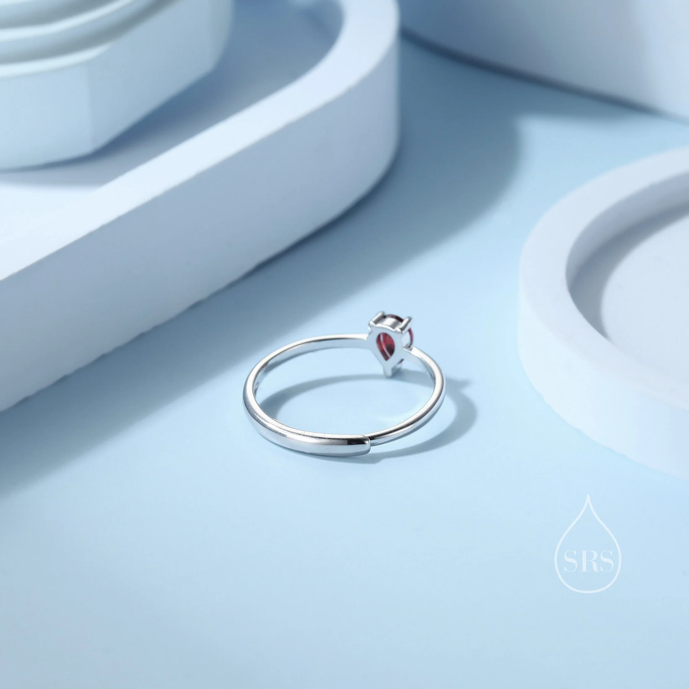 Natural Red Garnet Droplet Ring in Sterling Silver, 4x6mm, Prong Set Pear Cut, Adjustable Size, Genuine Garnet Ring, January Birthstone - Image 6