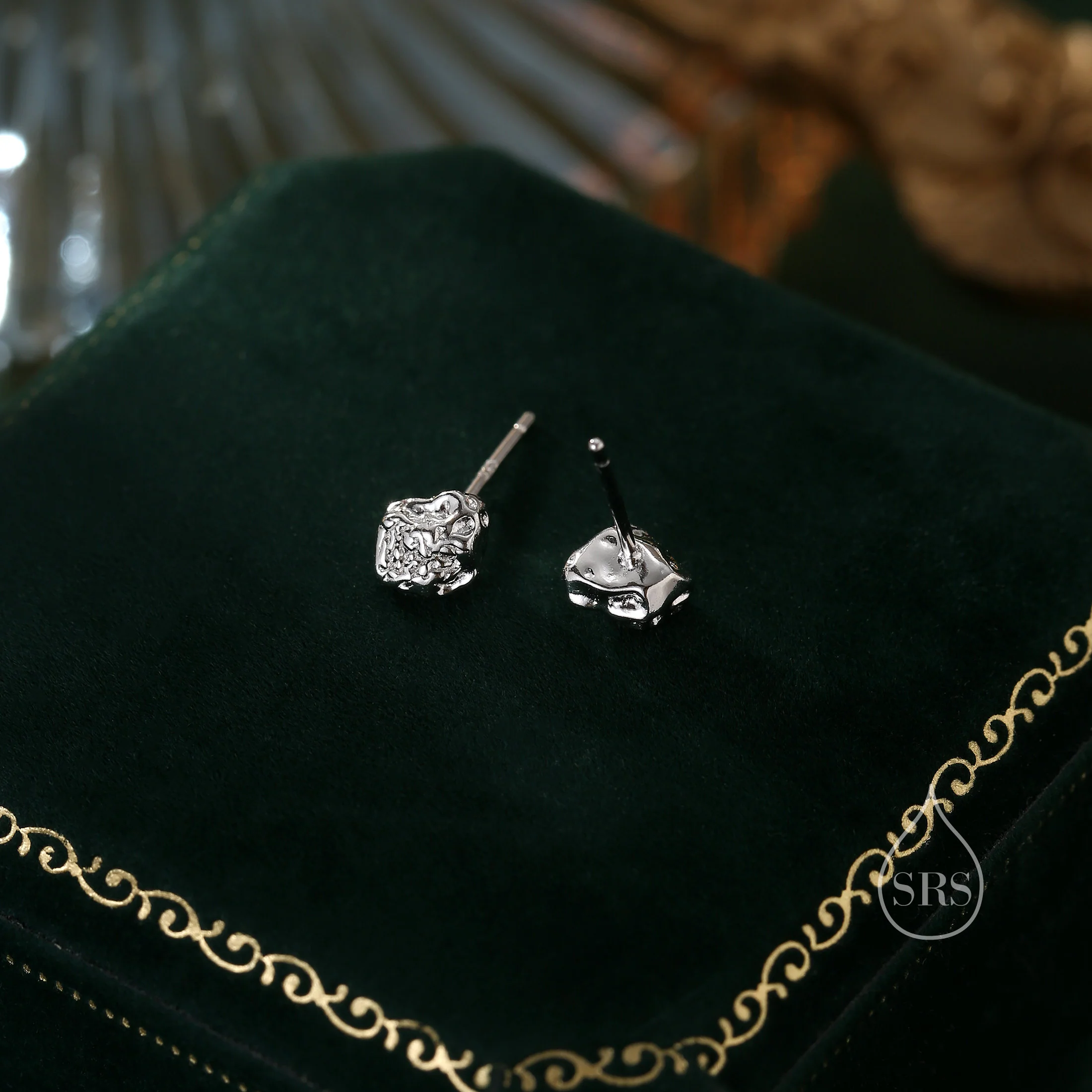 Nugget Stud Earrings in Sterling Silver, Silver Nugget Earrings, Gold Nugget Earrings, Lava Rock Shape Stud Earrings, Organic Shape Earrings - Image 6