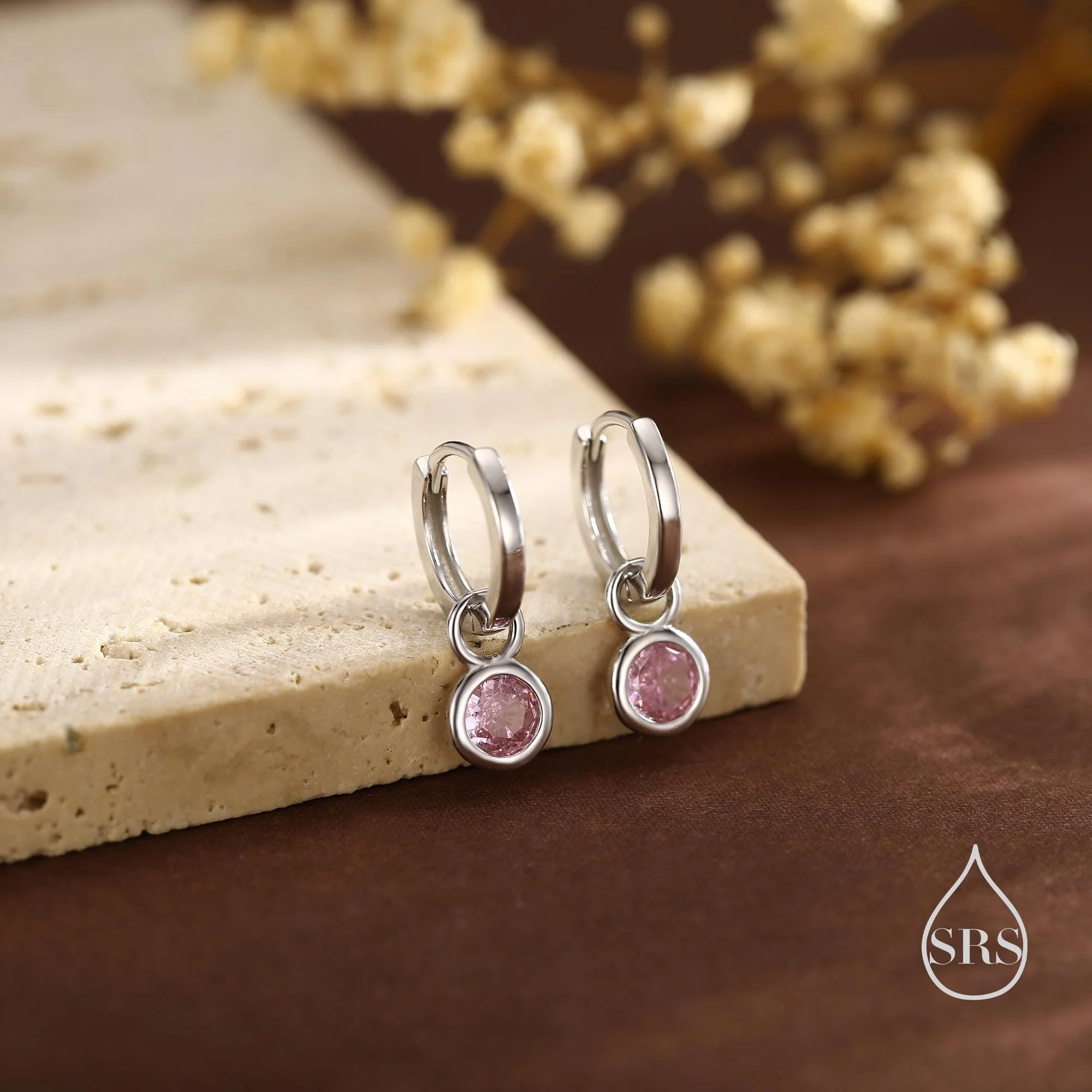 October Birthstone Tourmaline Pink Crystal Drop Hoop Earrings in Sterling Silver, Detachable Dangle Earrings, Silver, Gold, Rose Gold - Image 6