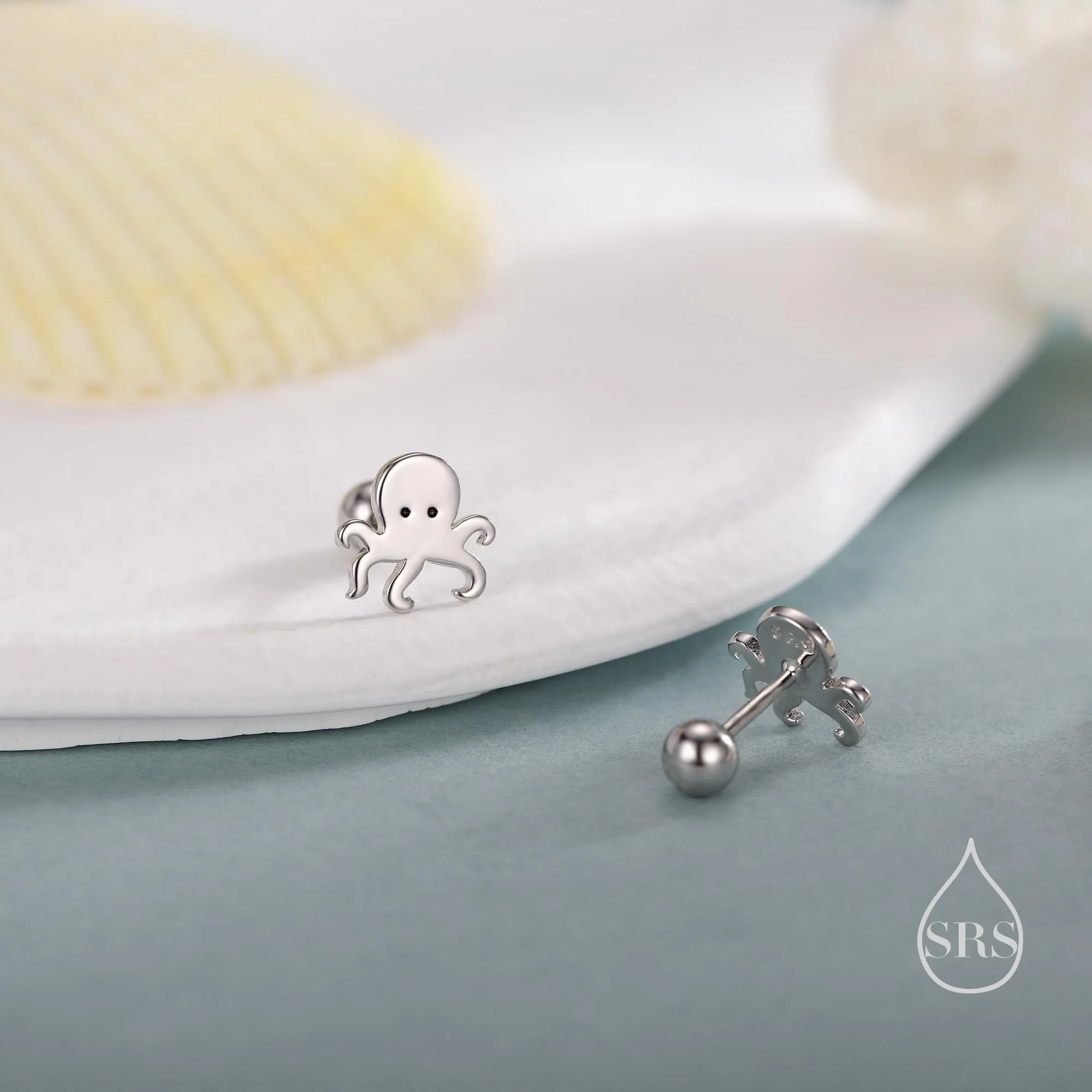 Tiny Octopus 18G Screw Back Earrings in Sterling Silver, Animal Earrings - Image 4