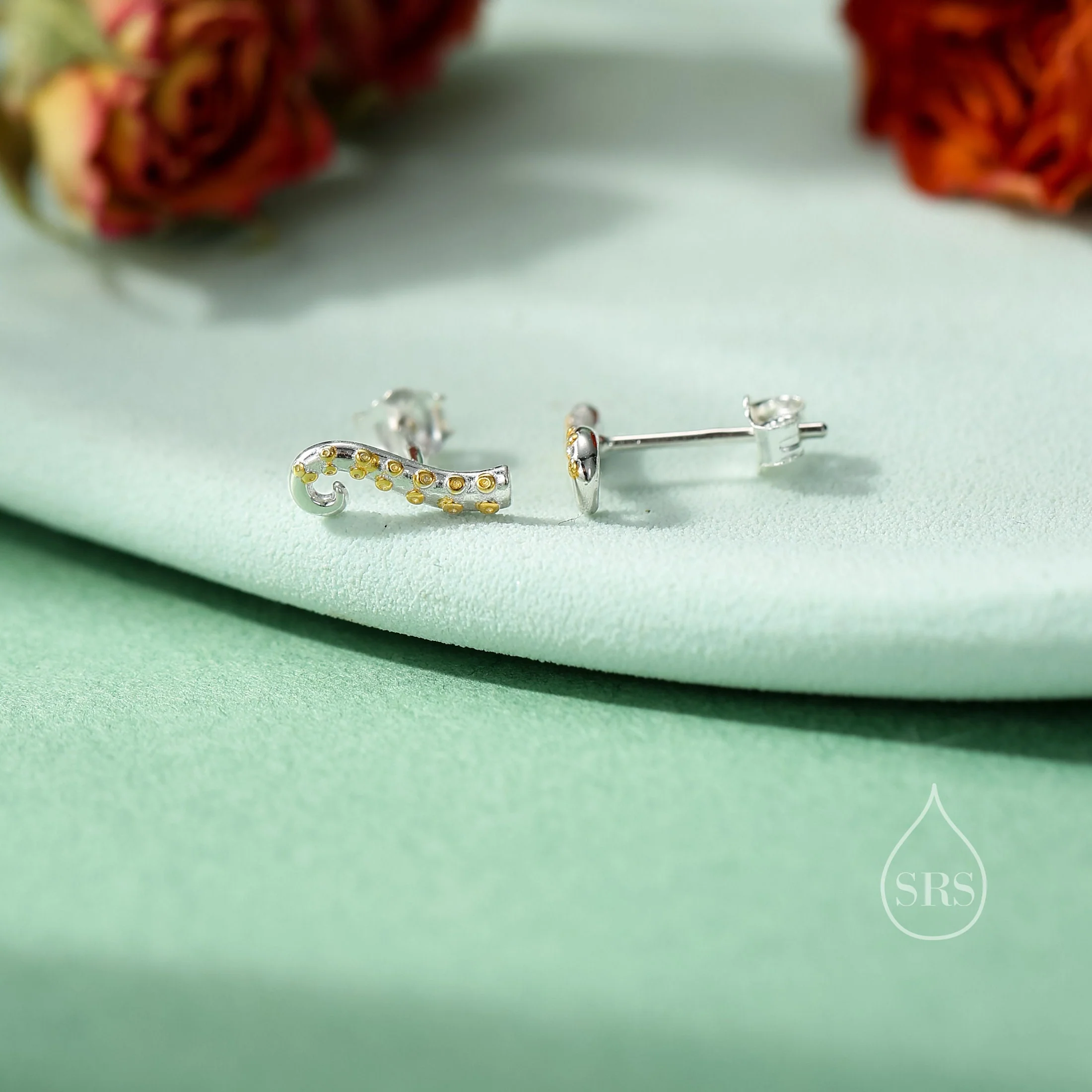 Octopus Tentacle Stud Earrings in Sterling Silver, Silver or Gold, Dainty Earrings, Nature Inspired Animal Earrings, Stacking Earrings - Image 4