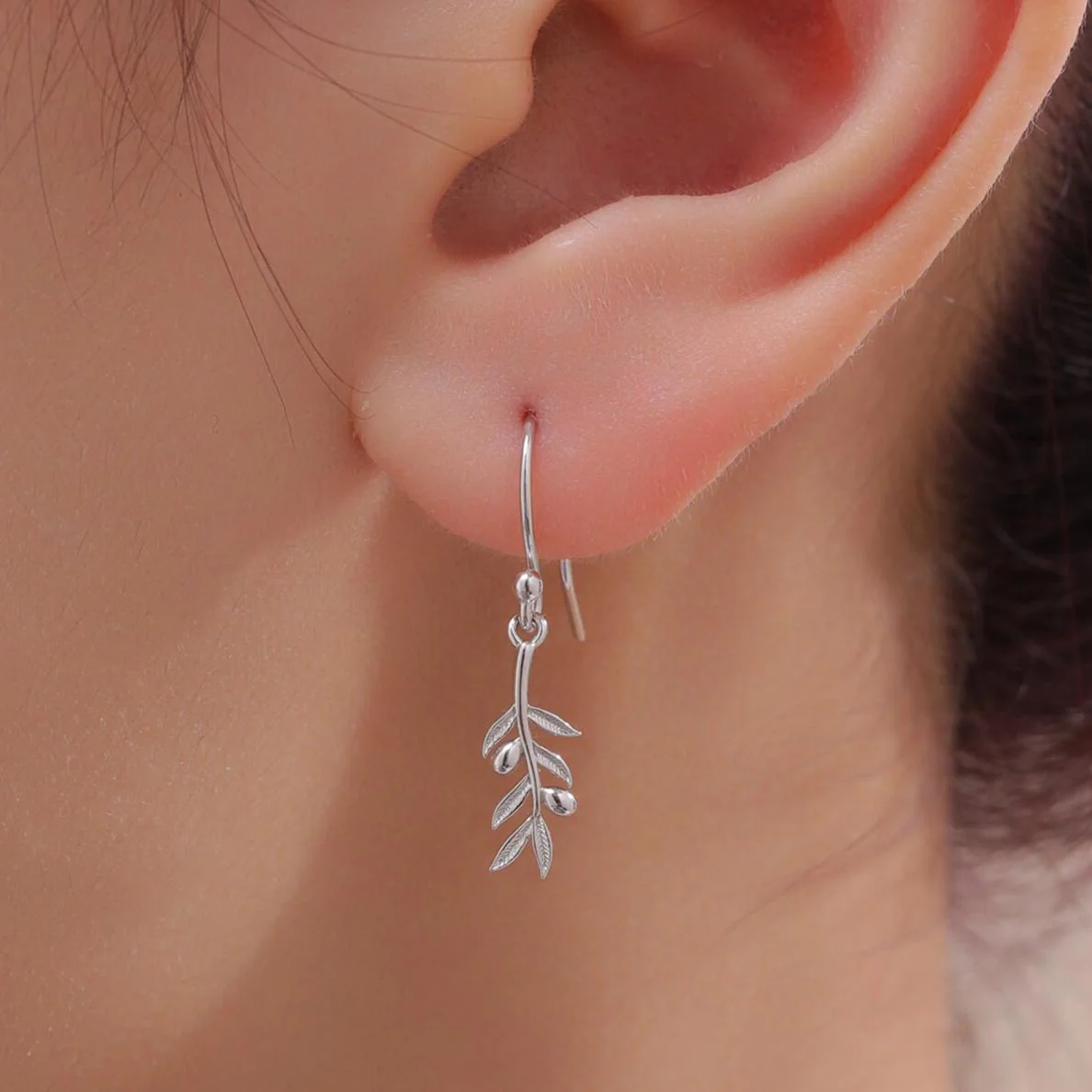 Olive Leaf Dangle Earrings in Sterling Silver, Silver, Olive Branch Earrings, Nature Inspired Leaf Earrings - Image 6