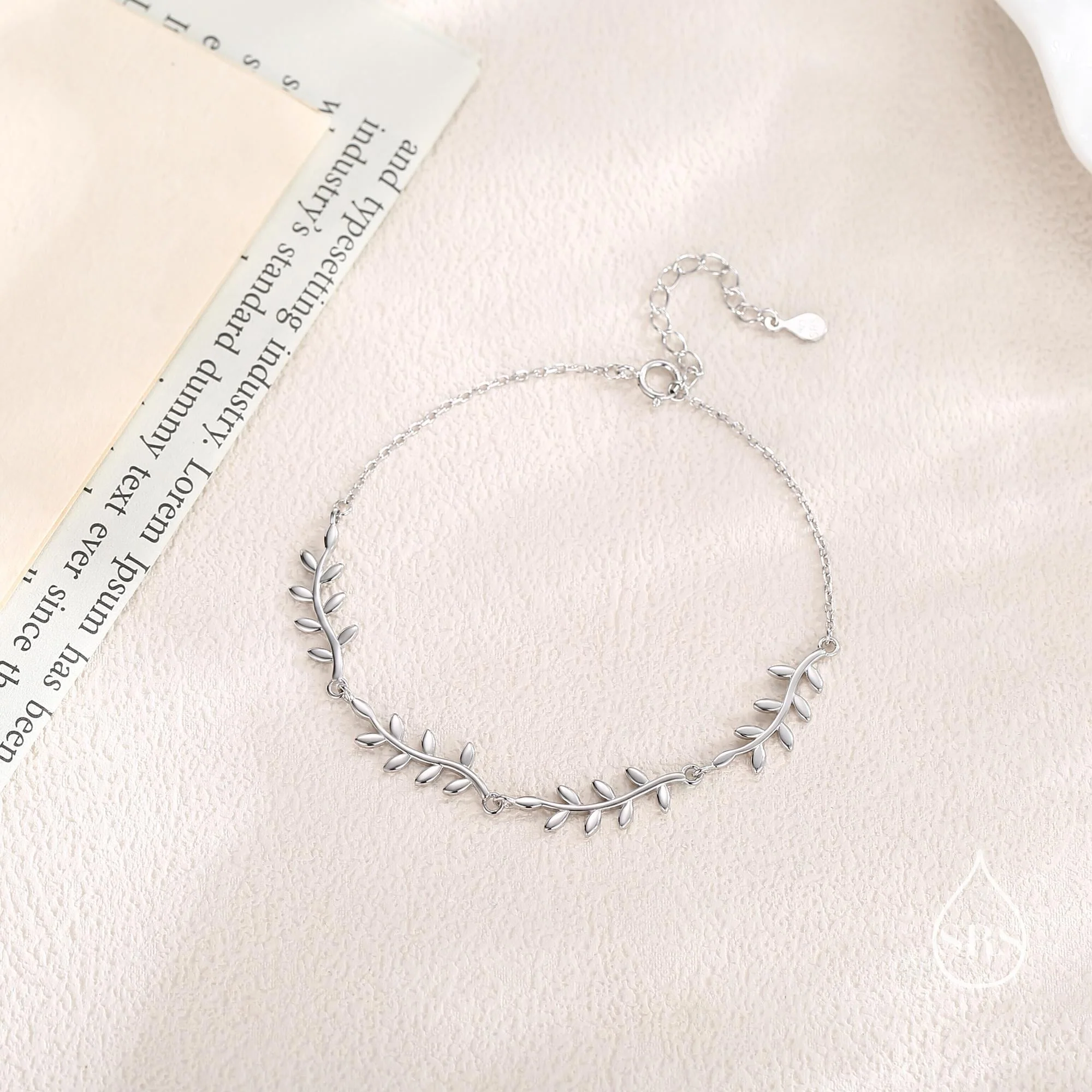 Olive Leaf Motif Bracelet in Sterling Silver, Silver or Gold or Rose gold, Olive Leaf Bracelet, Olive Branch Bracelet - Image 2