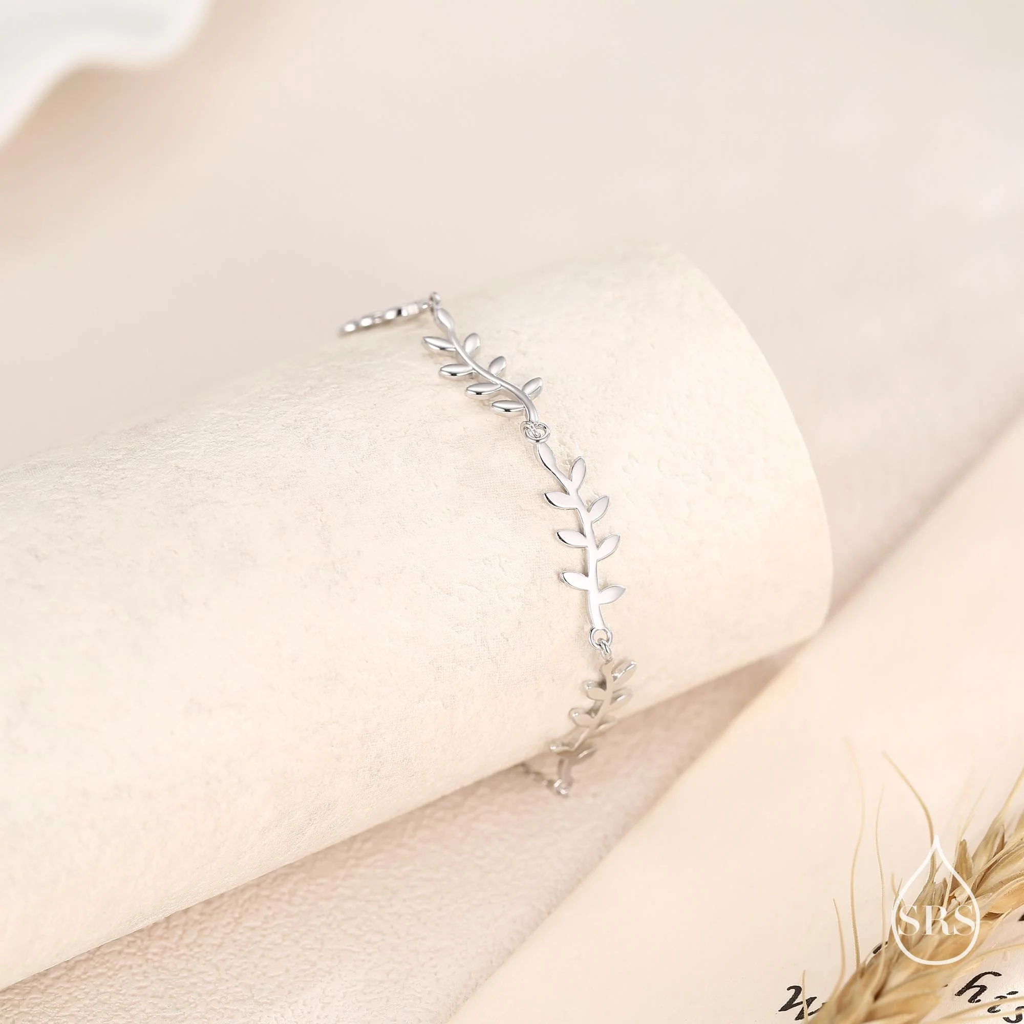Olive Leaf Motif Bracelet in Sterling Silver, Silver or Gold or Rose gold, Olive Leaf Bracelet, Olive Branch Bracelet - Image 4