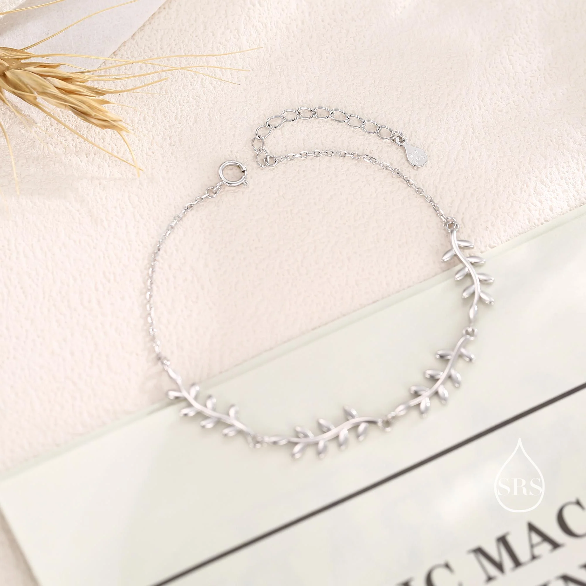 Olive Leaf Motif Bracelet in Sterling Silver, Silver or Gold or Rose gold, Olive Leaf Bracelet, Olive Branch Bracelet - Image 7
