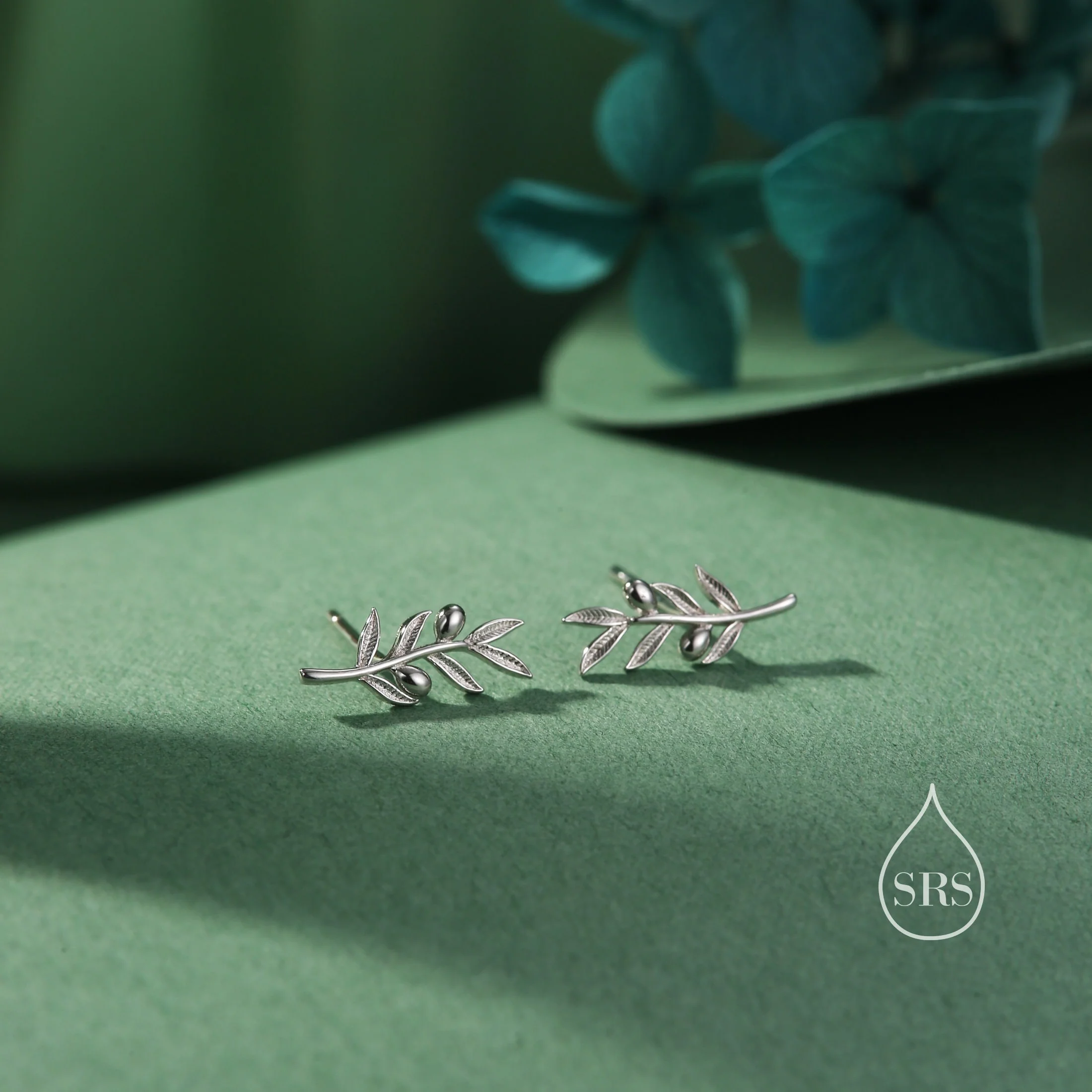 Olive Leaf Stud Earrings in Sterling Silver, Silver, Olive Branch Earrings, Nature Inspired Leaf Earrings - Image 5