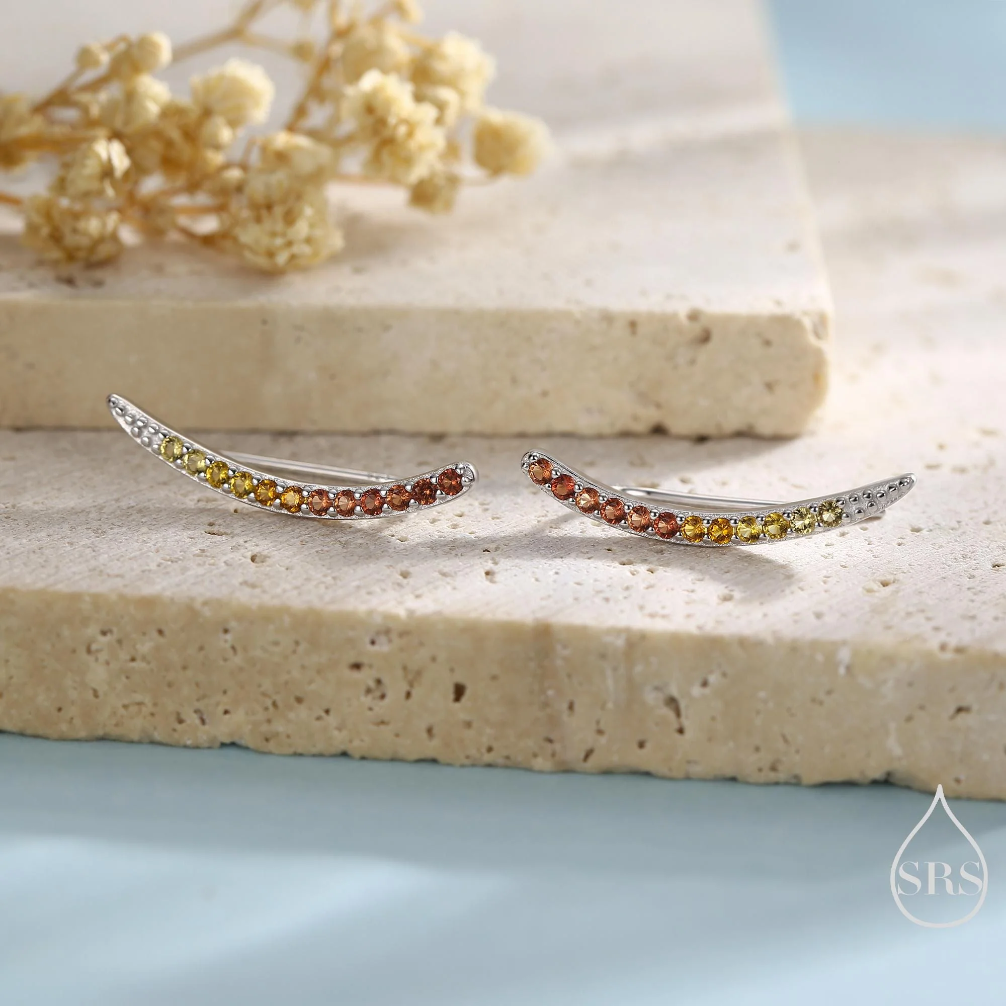 Ombre Garnet Red CZ Crawler Earrings in Sterling Silver, Silver or Gold, Gradient Colour Ear Crawlers, January Birthstone Ear Climbers - Image 2