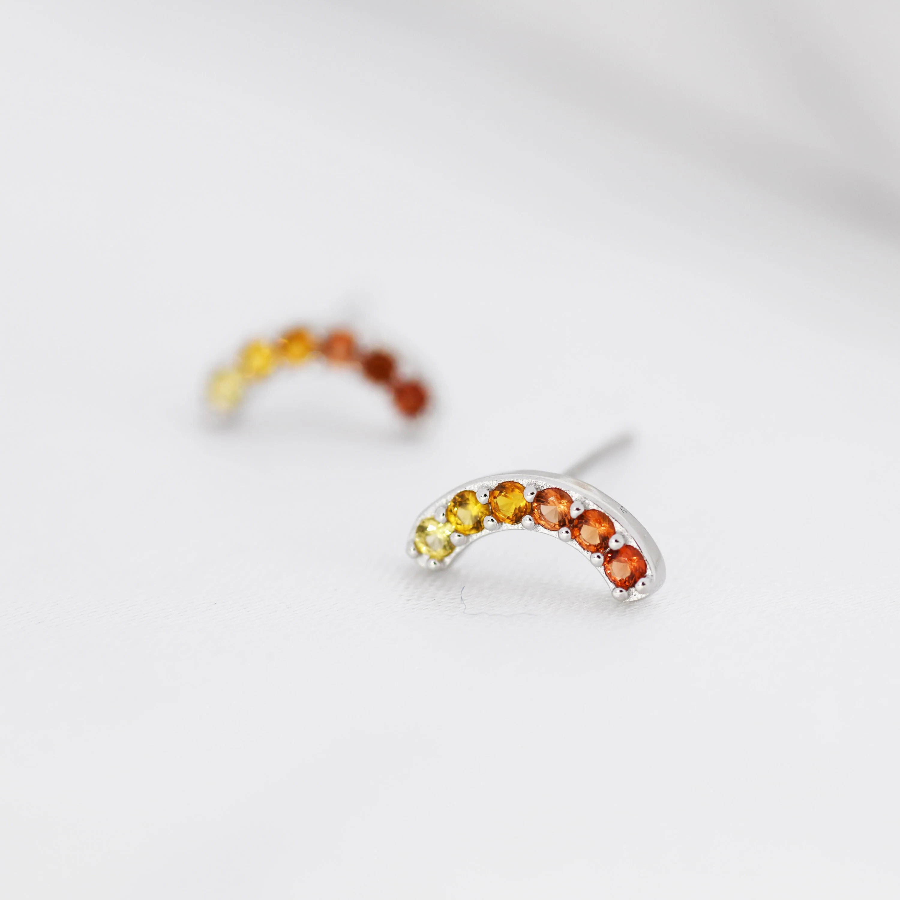 Ombre Red CZ Arch Rainbow Stud Earrings in Sterling Silver, Silver or Gold, Gradient Colour Red Pink Rainbow Earrings, Stacking Earrings - Image 7