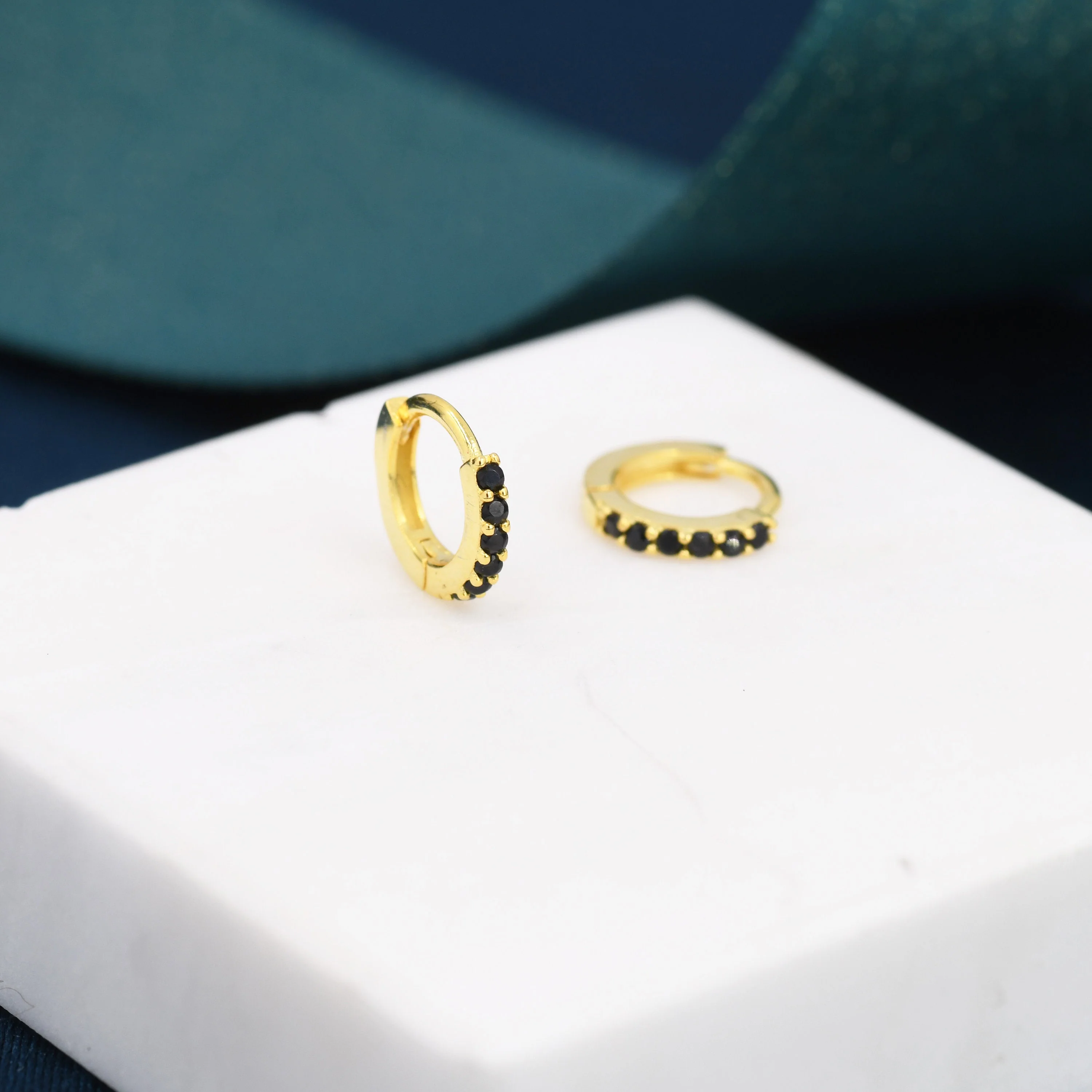 Onyx Black CZ Crystal Huggie Hoops in Sterling Silver, Silver or Gold, 6mm, 7mm and 8mm Minimalist Hoop Earrings - Image 10