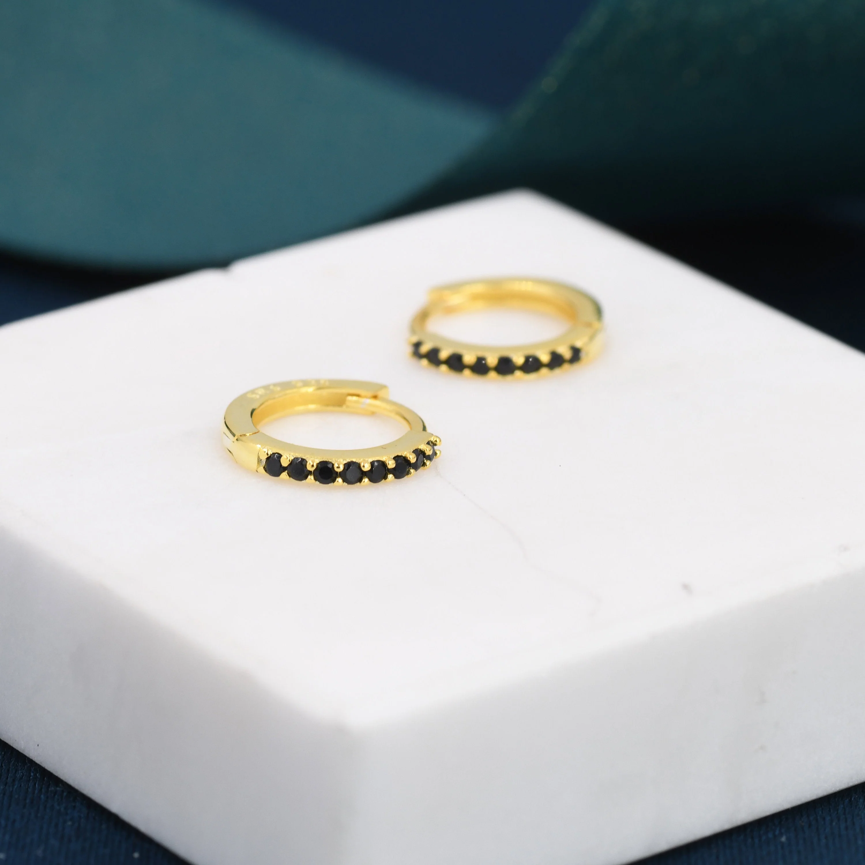 Onyx Black CZ Crystal Huggie Hoops in Sterling Silver, Silver or Gold, 6mm, 7mm and 8mm Minimalist Hoop Earrings - Image 11