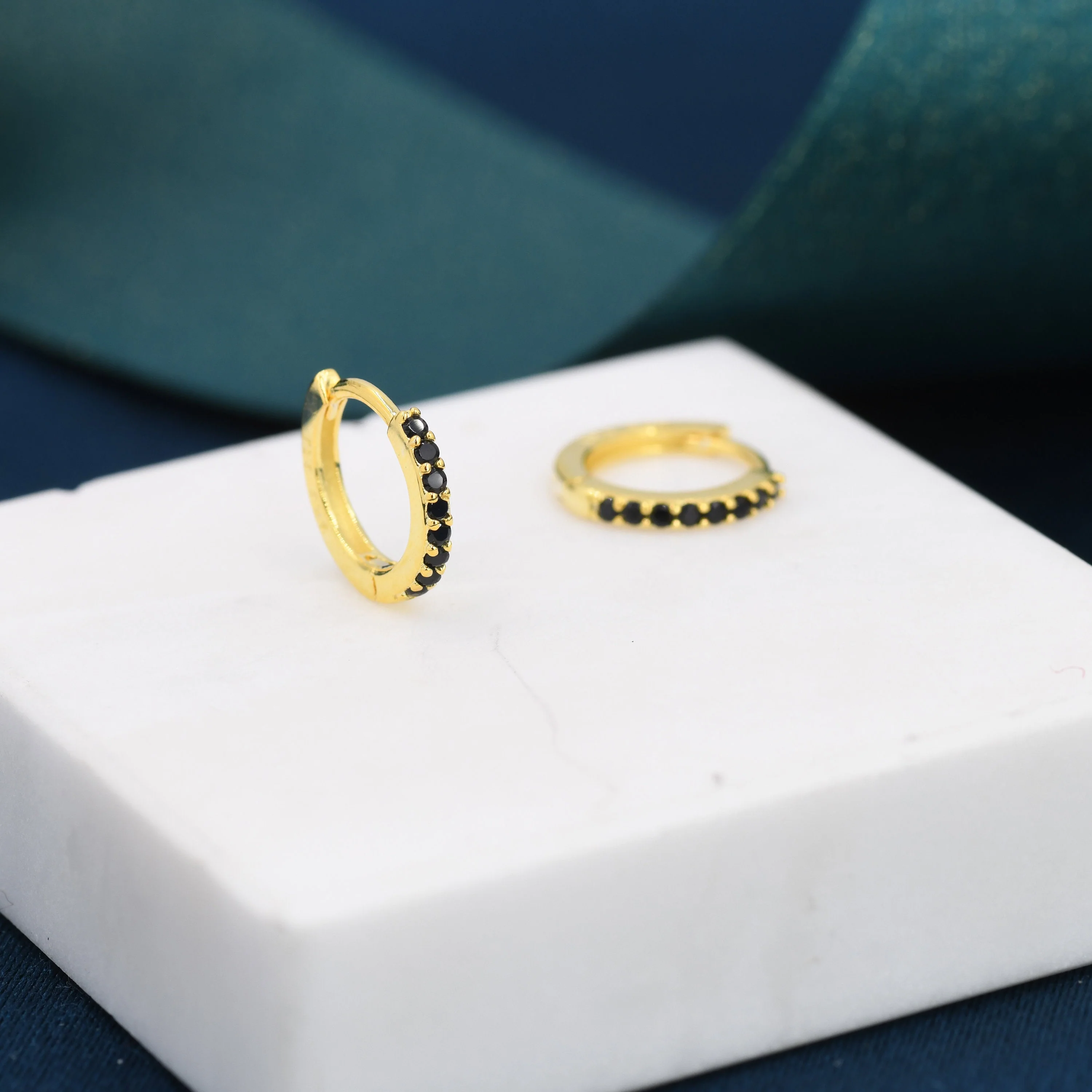 Onyx Black CZ Crystal Huggie Hoops in Sterling Silver, Silver or Gold, 6mm, 7mm and 8mm Minimalist Hoop Earrings - Image 12