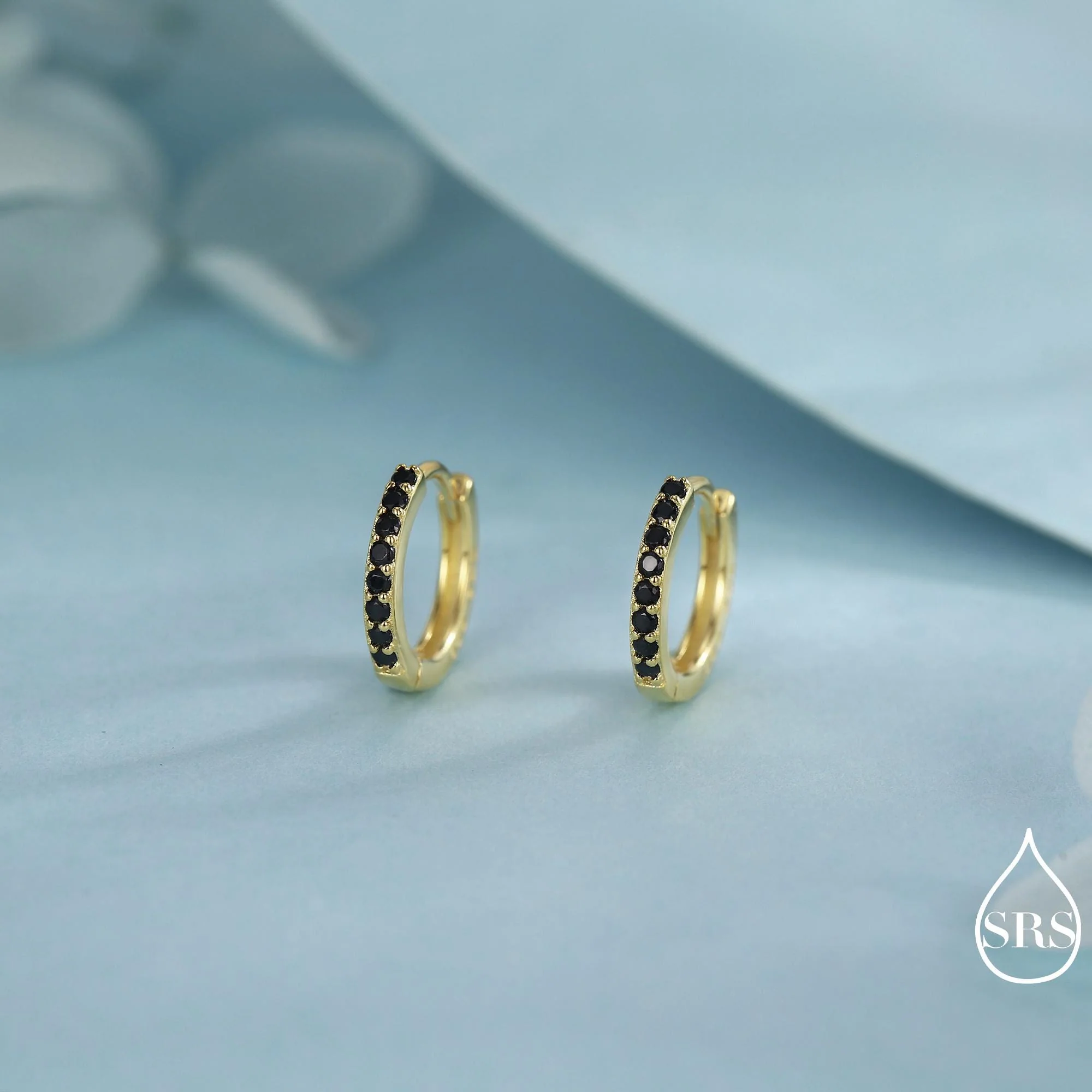 Onyx Black CZ Crystal Huggie Hoops in Sterling Silver, Silver or Gold, 6mm, 7mm and 8mm Minimalist Hoop Earrings - Image 6