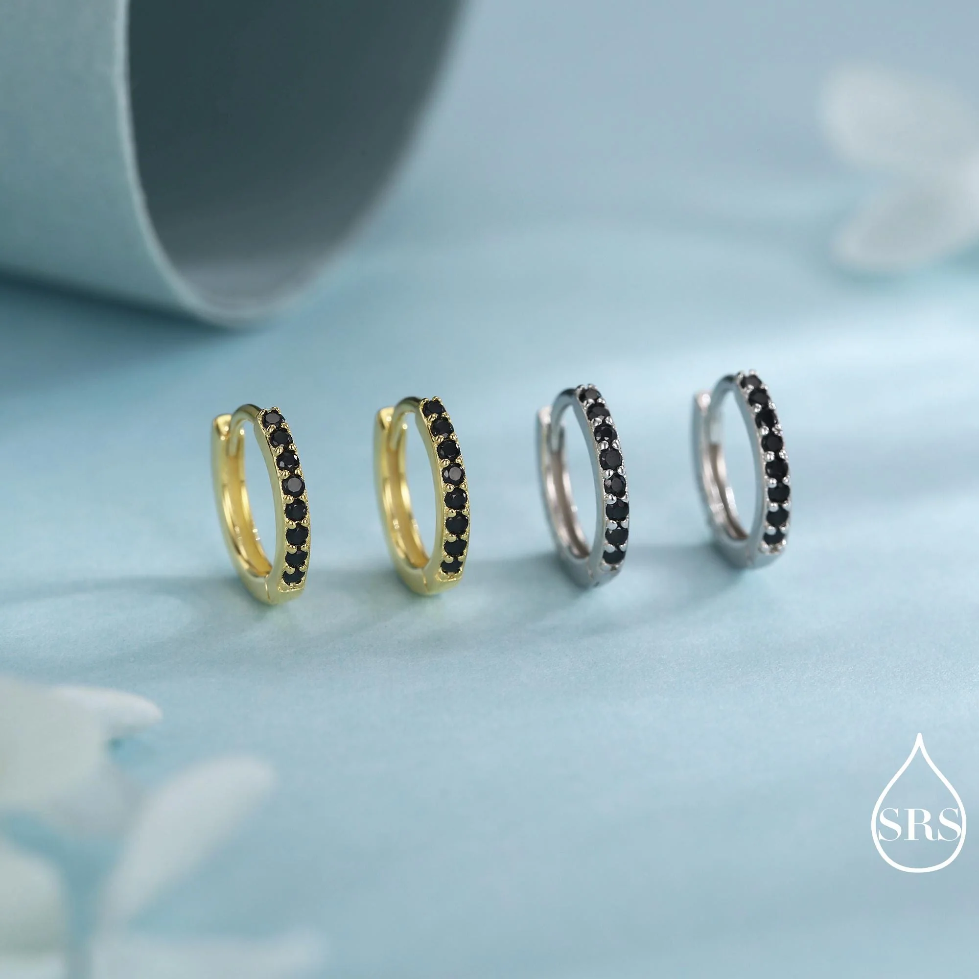 Onyx Black CZ Crystal Huggie Hoops in Sterling Silver, Silver or Gold, 6mm, 7mm and 8mm Minimalist Hoop Earrings - Image 7