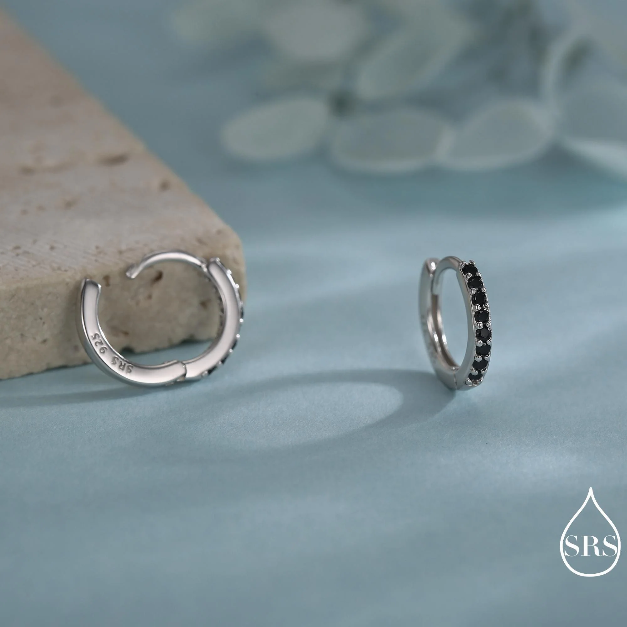 Onyx Black CZ Crystal Huggie Hoops in Sterling Silver, Silver or Gold, 6mm, 7mm and 8mm Minimalist Hoop Earrings - Image 8