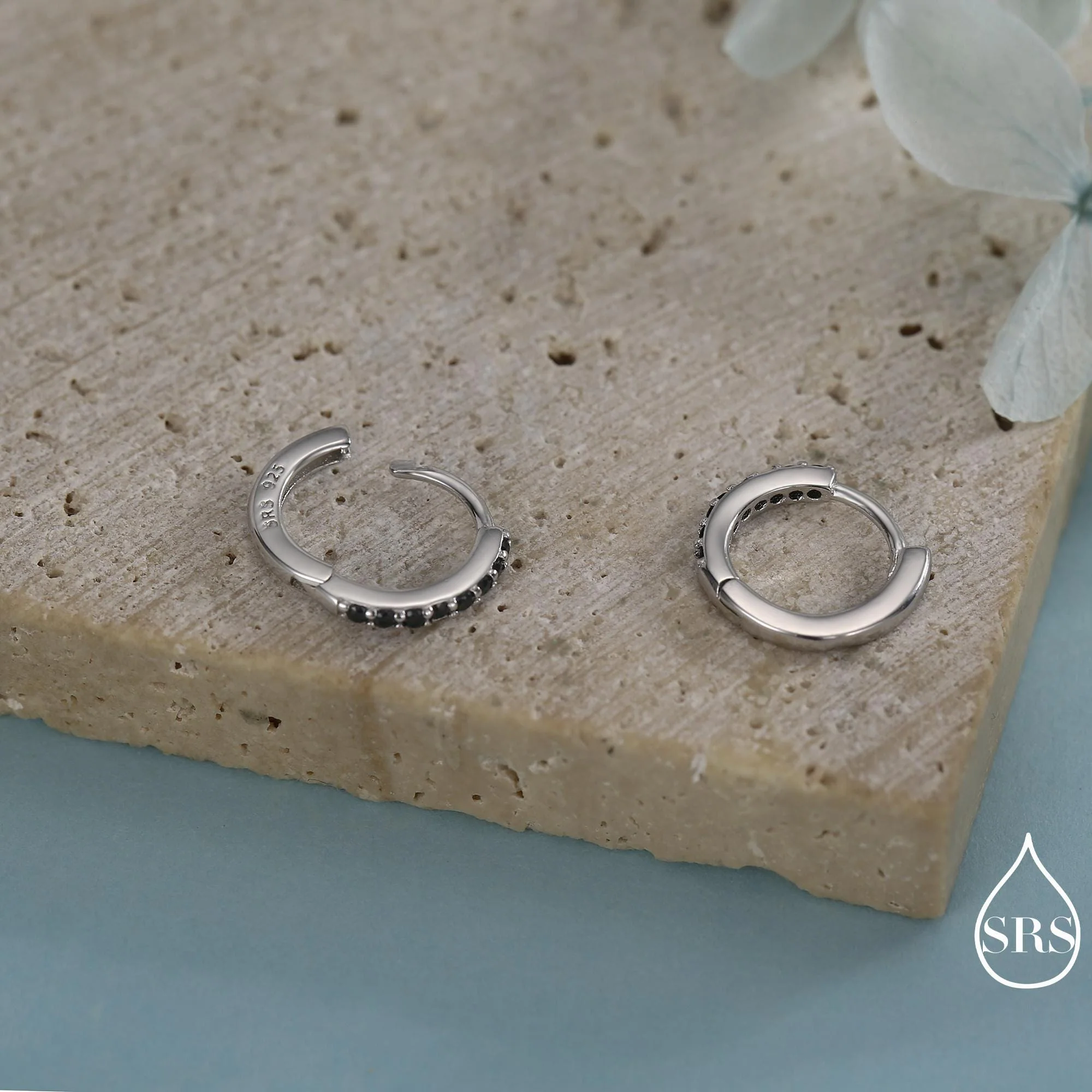 Onyx Black CZ Crystal Huggie Hoops in Sterling Silver, Silver or Gold, 6mm, 7mm and 8mm Minimalist Hoop Earrings - Image 9