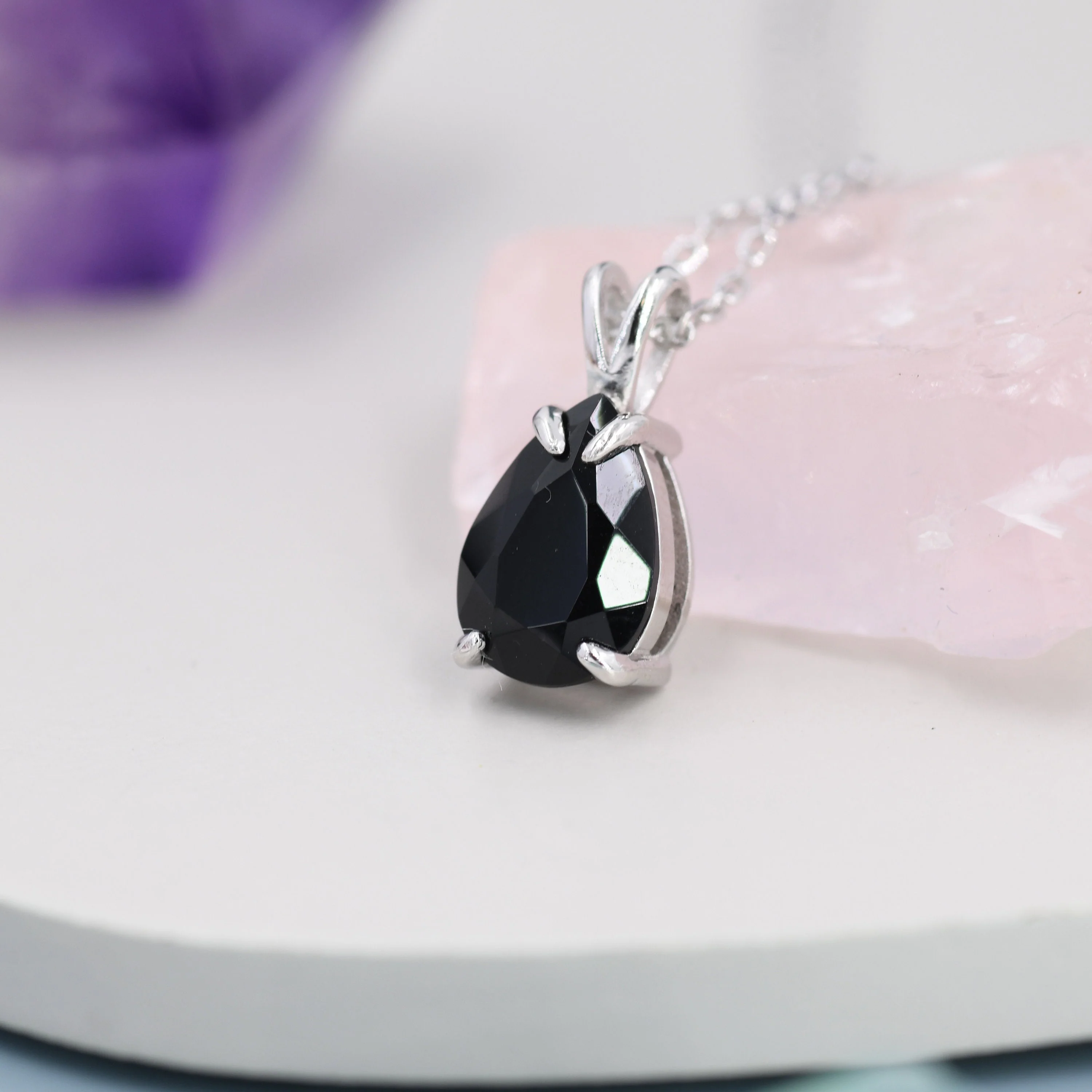Onyx Black Pear Cut CZ Necklace in Sterling Silver, 7 x 9mm, Droplet Black Diamond Necklace, Diamond CZ - Image 5