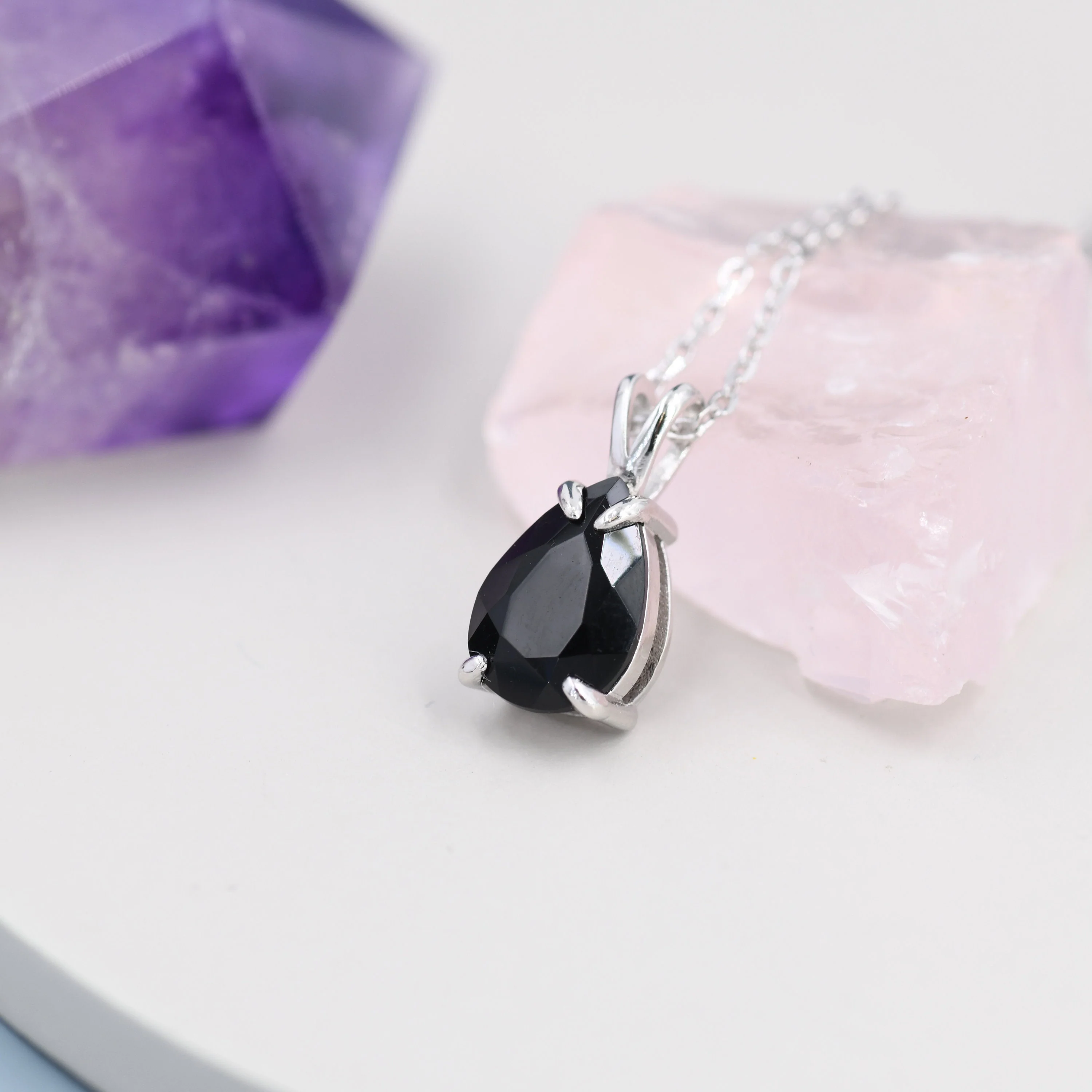 Onyx Black Pear Cut CZ Necklace in Sterling Silver, 7 x 9mm, Droplet Black Diamond Necklace, Diamond CZ - Image 7