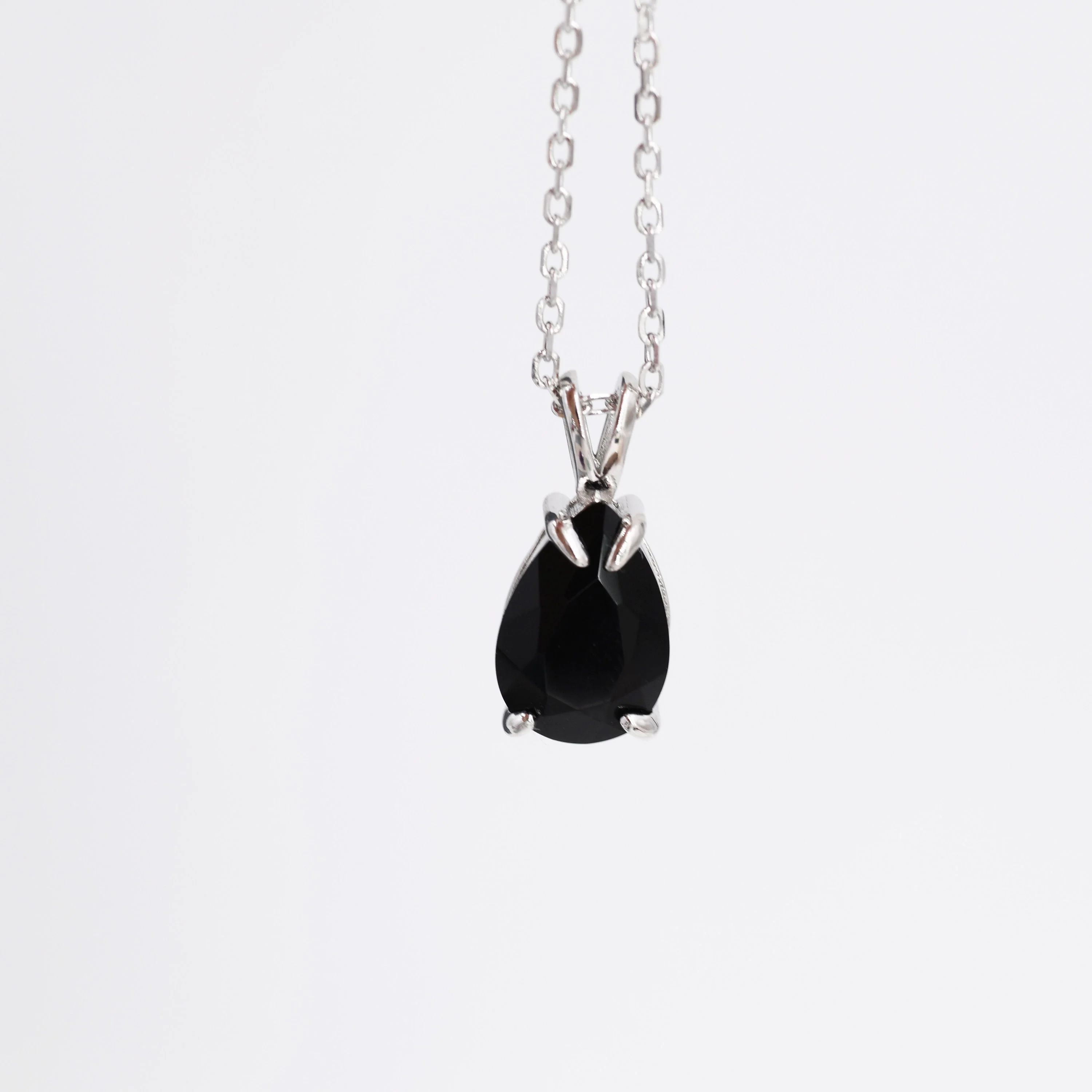 Onyx Black Pear Cut CZ Necklace in Sterling Silver, 7 x 9mm, Droplet Black Diamond Necklace, Diamond CZ - Image 8