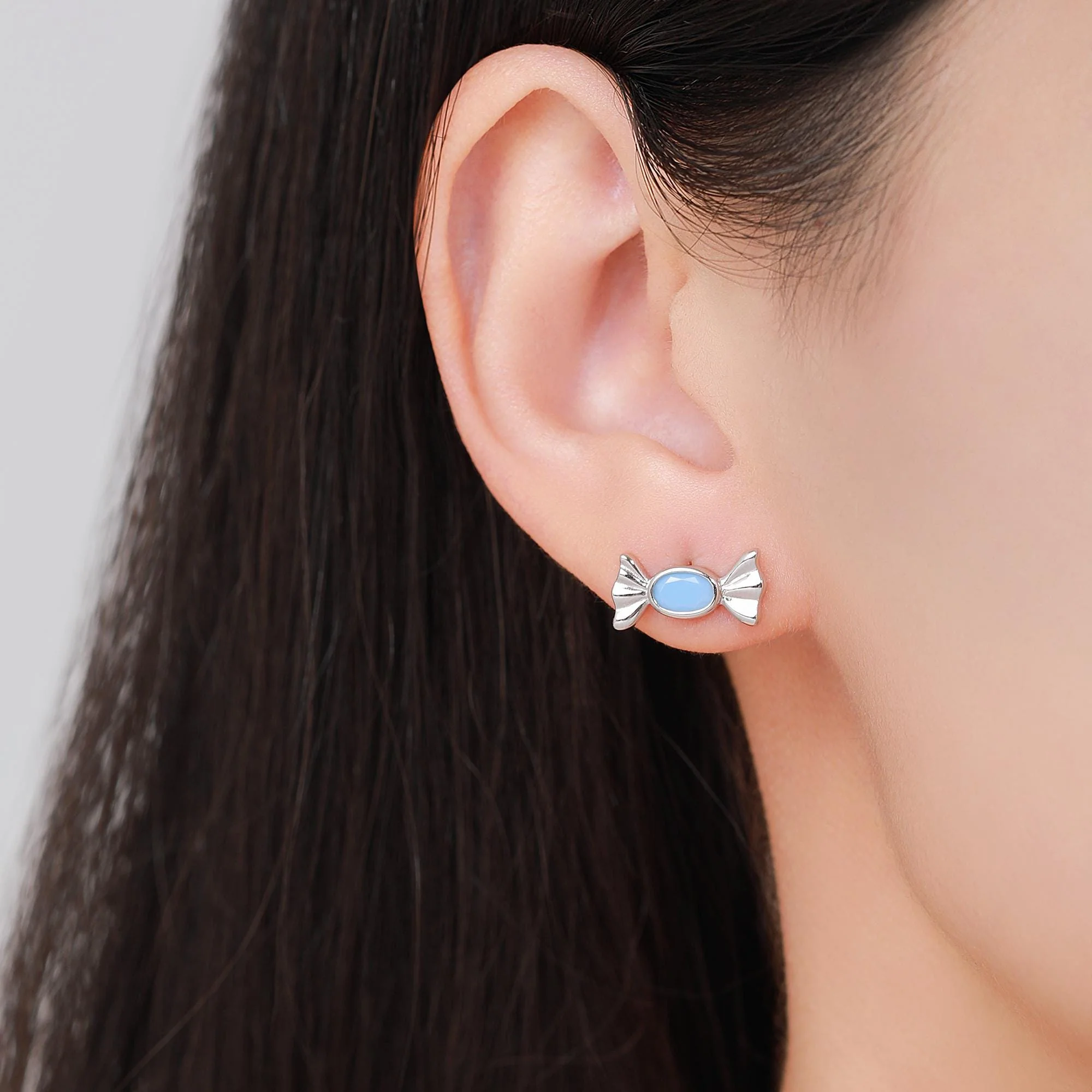 Opal Blue CZ Candy Stud Earrings in Sterling Silver, Silver or Gold Finish, Small Candy Sweet Earrings - Image 2