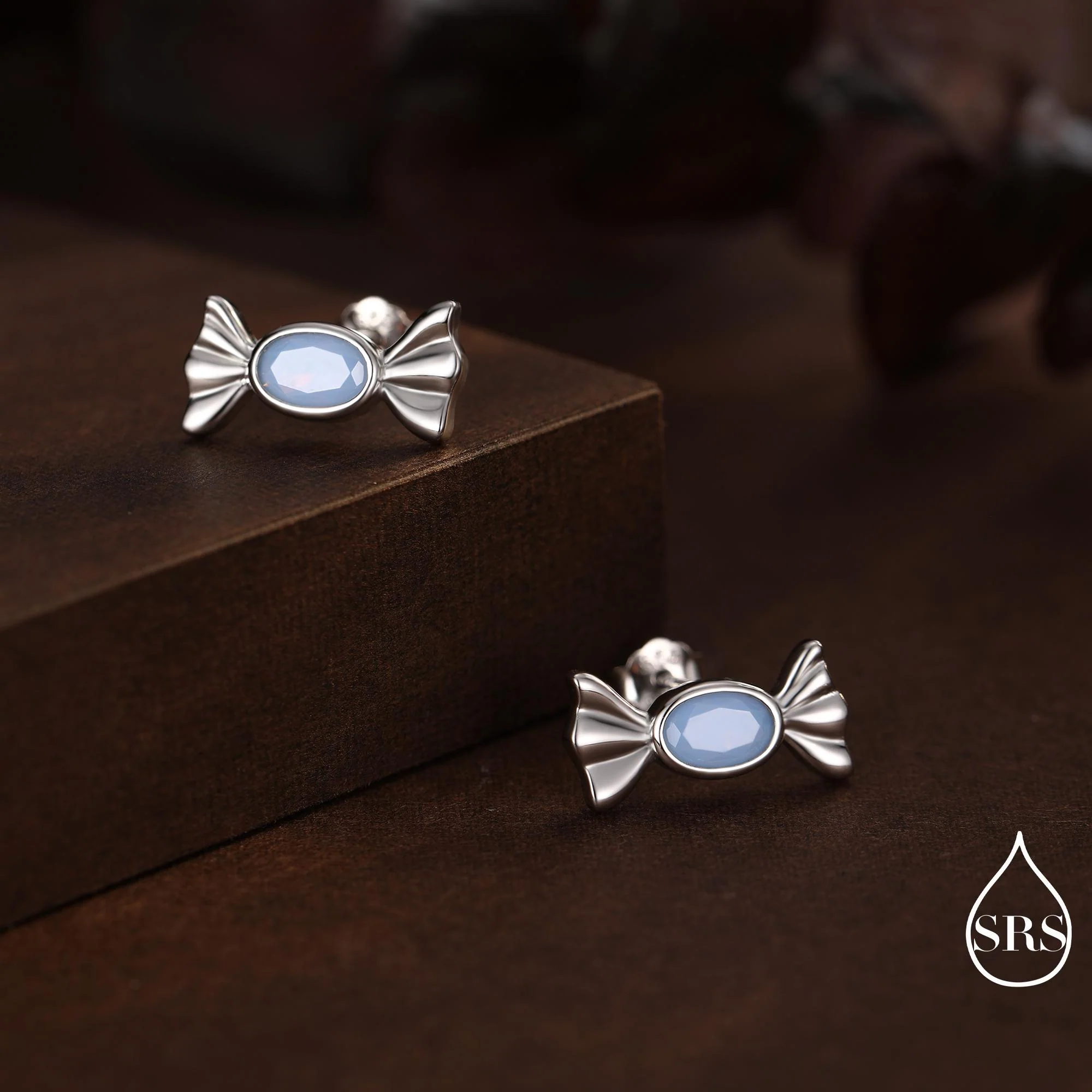 Opal Blue CZ Candy Stud Earrings in Sterling Silver, Silver or Gold Finish, Small Candy Sweet Earrings - Image 3
