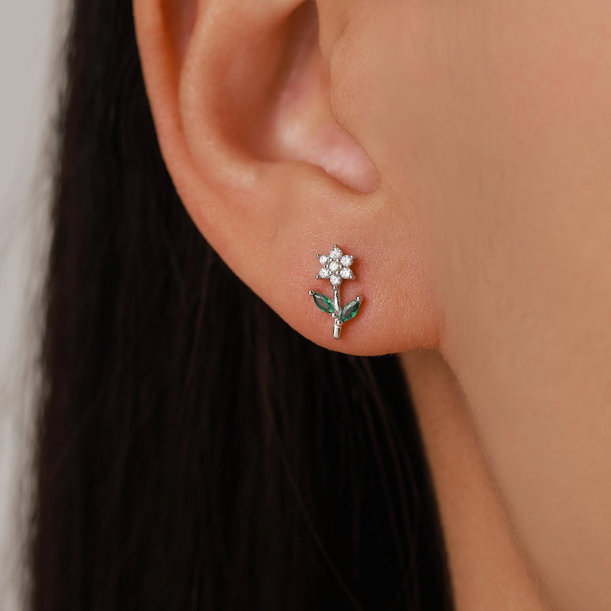 Opal Clear CZ Flower Stud Earrings in Sterling Silver, Silver, Gold, Delicate CZ Flower Stud Earrings
