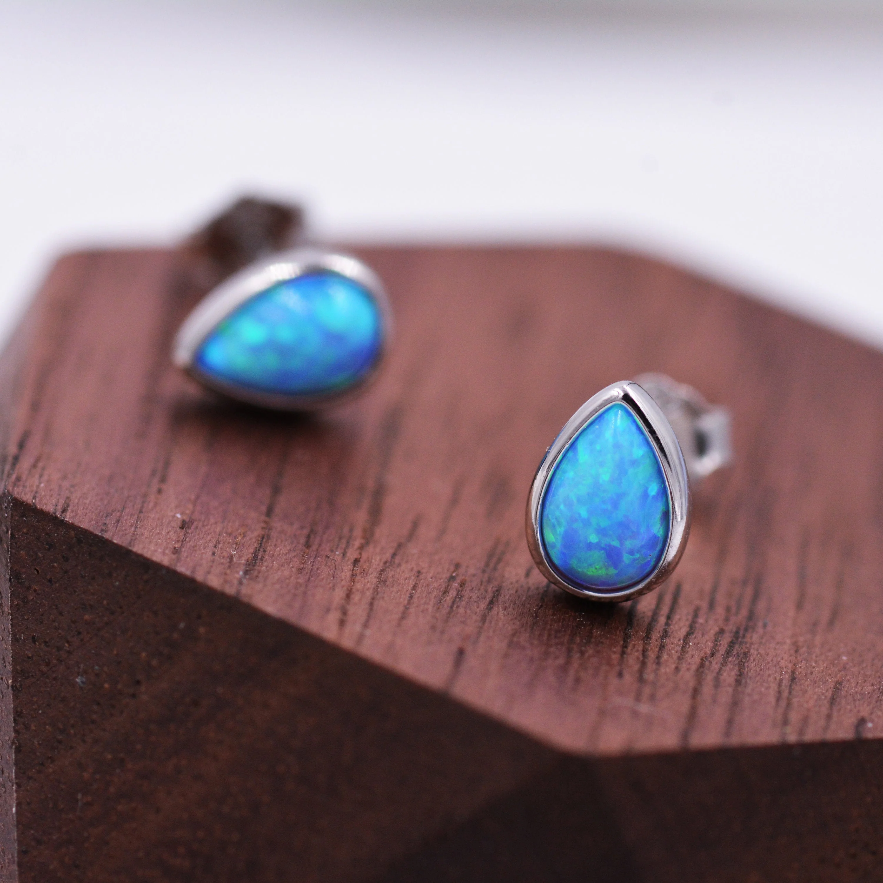 Opal Droplet Stud Earrings in Sterling Silver, Blue or White, Teardrop Opal, Pear Cut Opal Semi-precious Jewellery R99 - Image 9