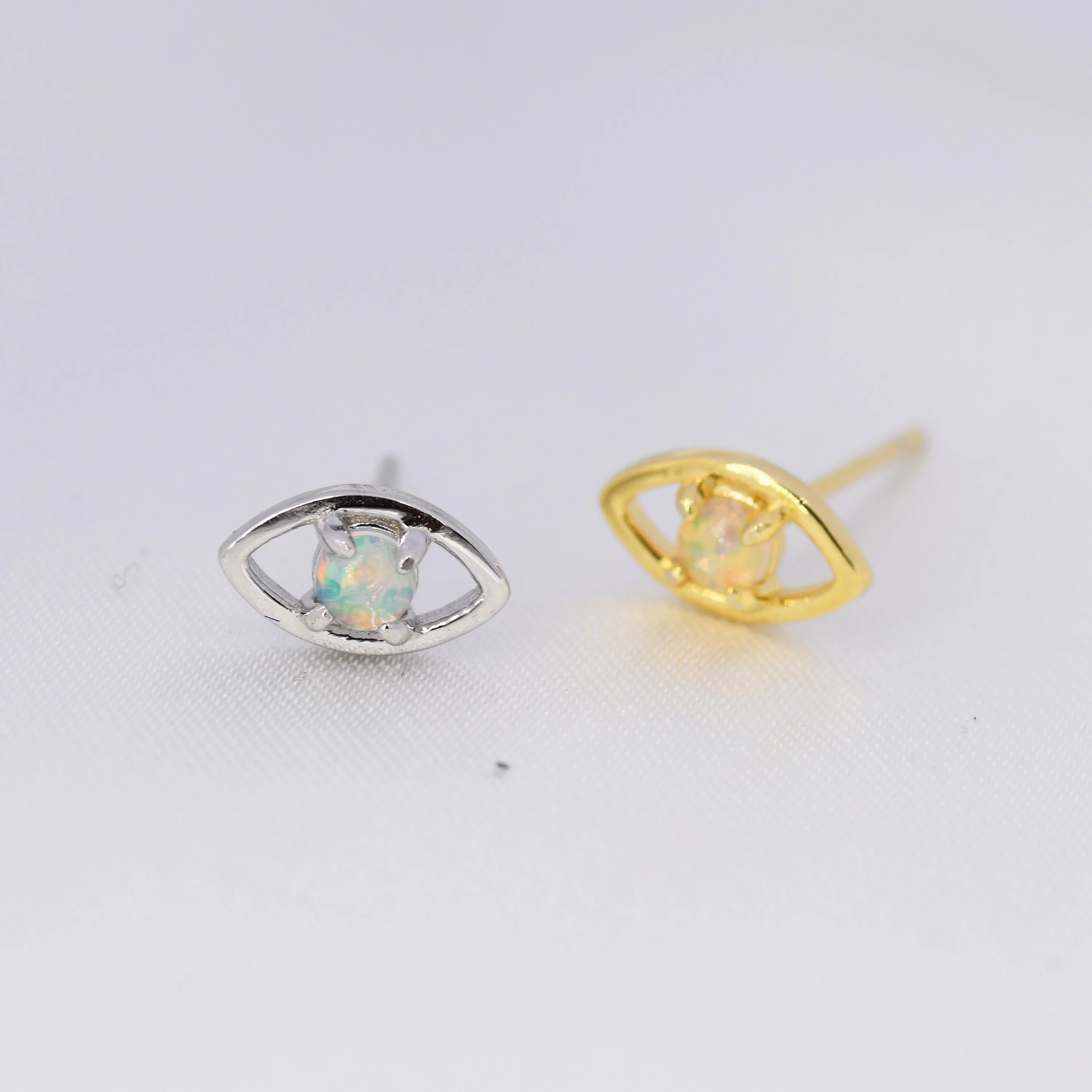 Opal Eye Stud Earrings in Sterling Silver, Silver or Gold, Eye Earrings, Opal Earrings - Image 4