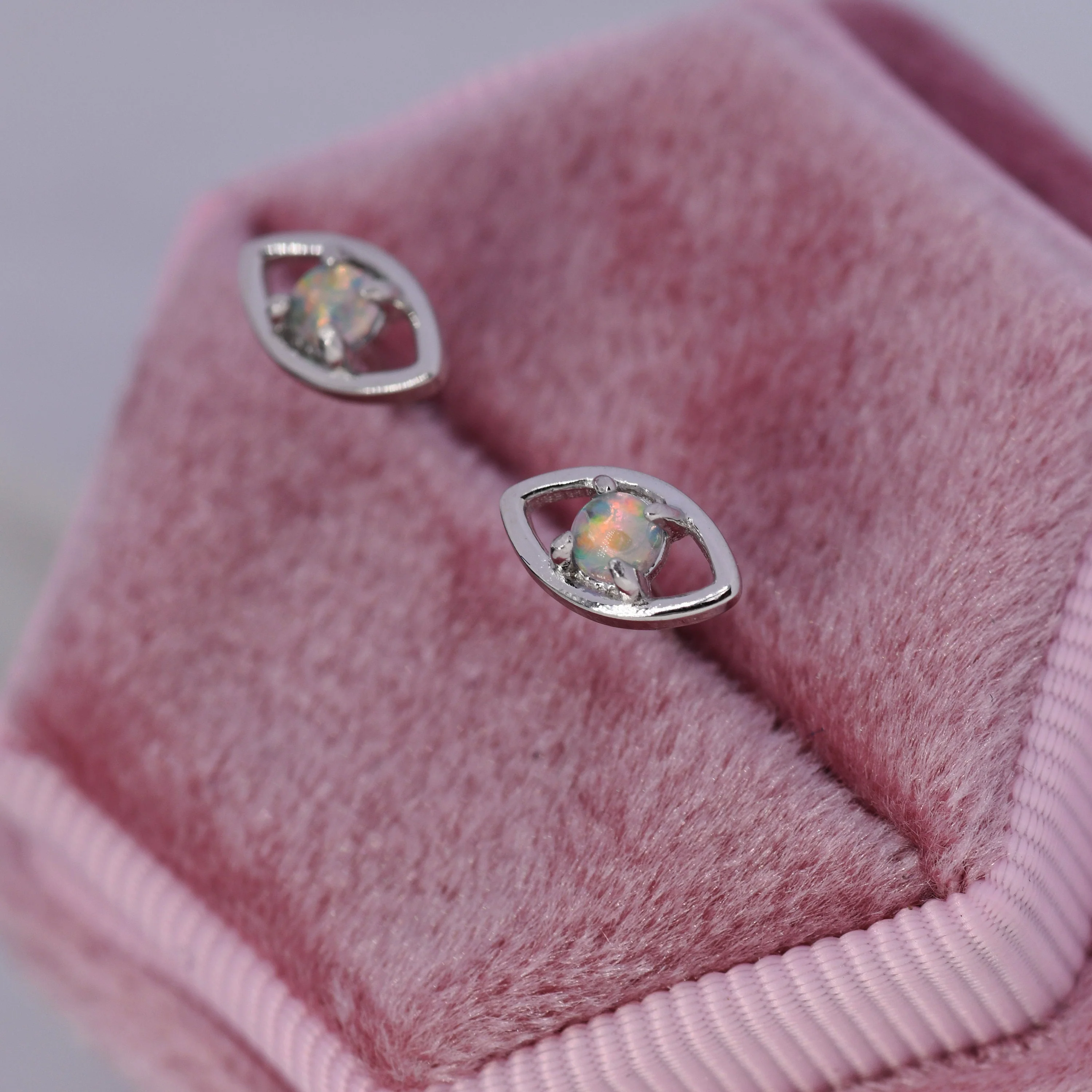 Opal Eye Stud Earrings in Sterling Silver, Silver or Gold, Eye Earrings, Opal Earrings - Image 7