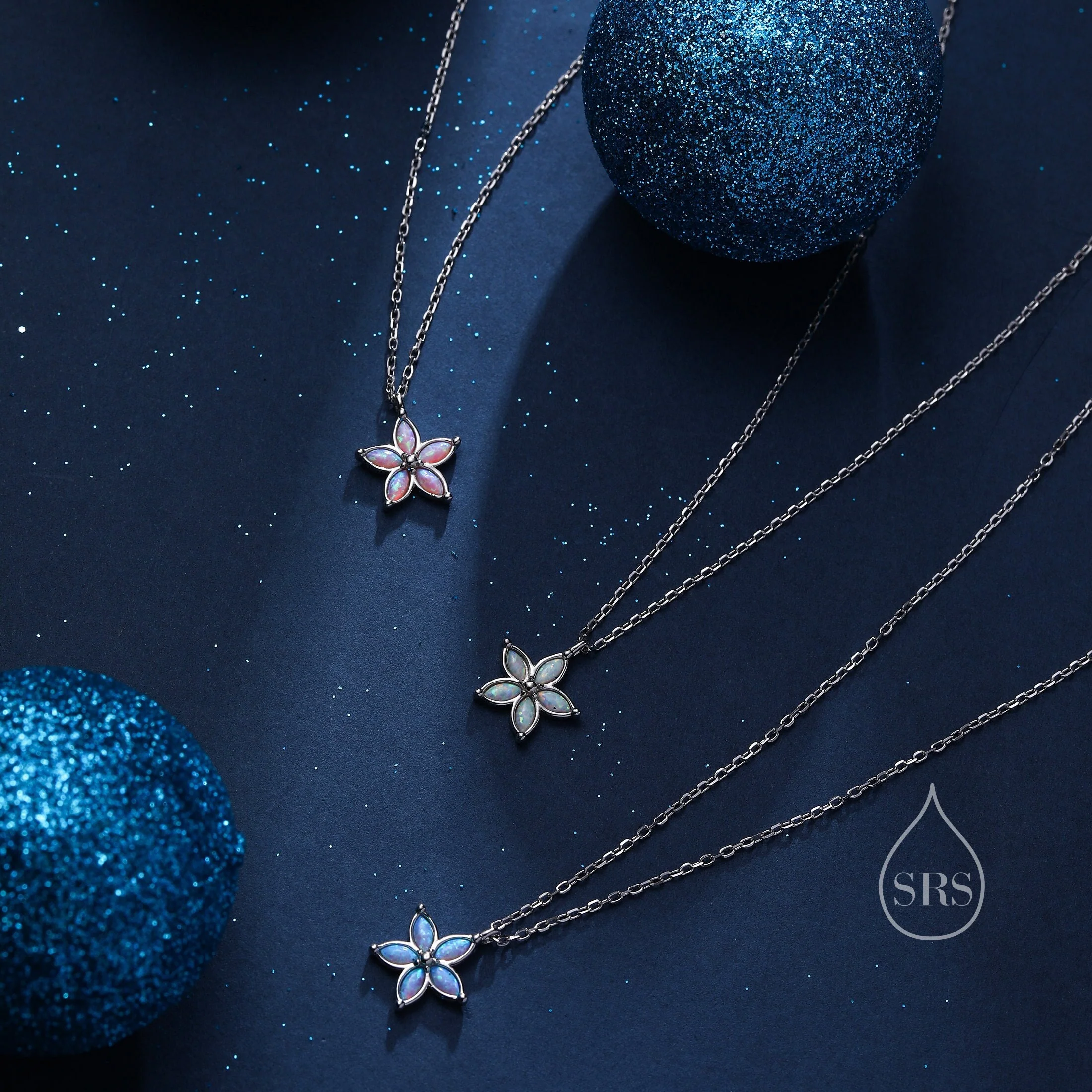 Opal Flower Pendant Necklace in Sterling Silver with Opal, Blue, White or Pink Opal, Opal Necklace, Forget me not Necklace