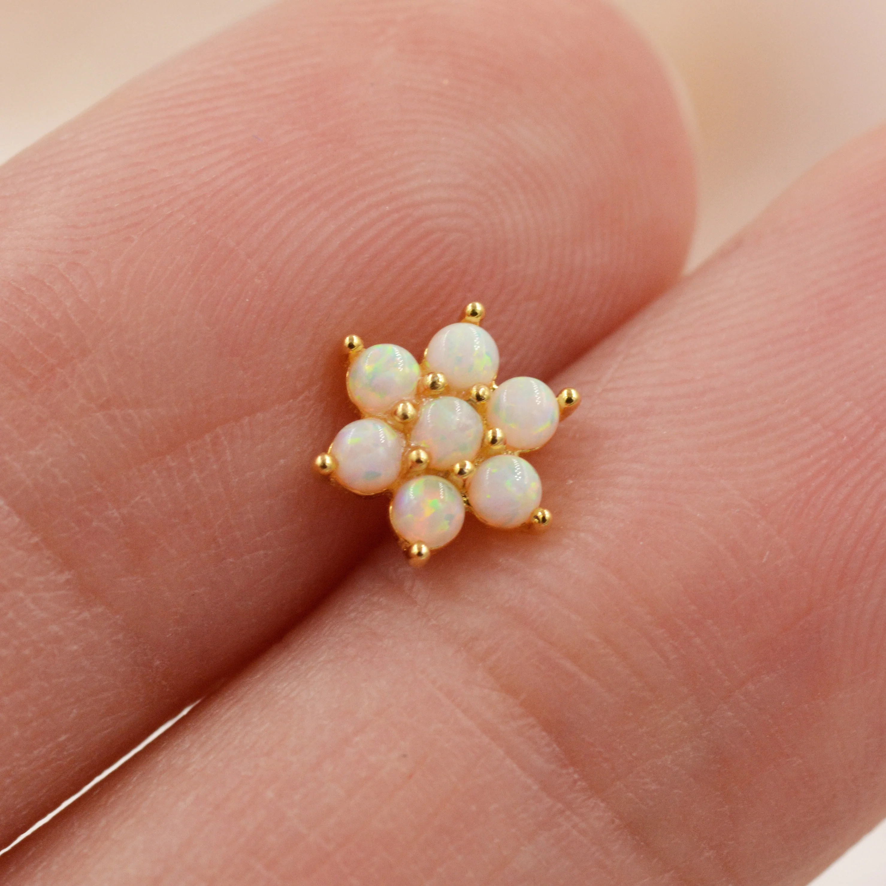 Opal Flower Stud Earrings in Sterling Silver - Gold or Silver - Opal Snowflake - 7 Opal Cluster - Petite Stud Earrings - Image 5