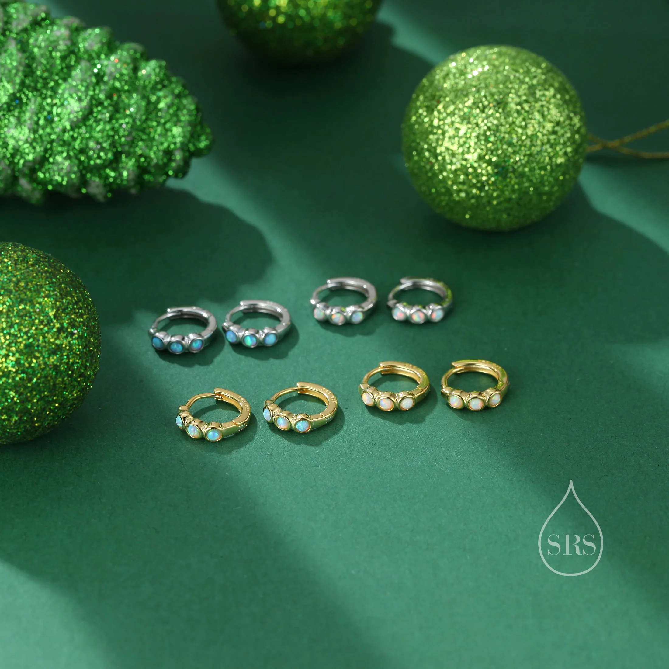 Opal Huggie Hoops in Sterling Silver, 8mm Opal Hoops, Blue Opal or White Opal, Silver or Gold, Dainty Opal Hoops Earrings, Fire Opal Earring - Image 7