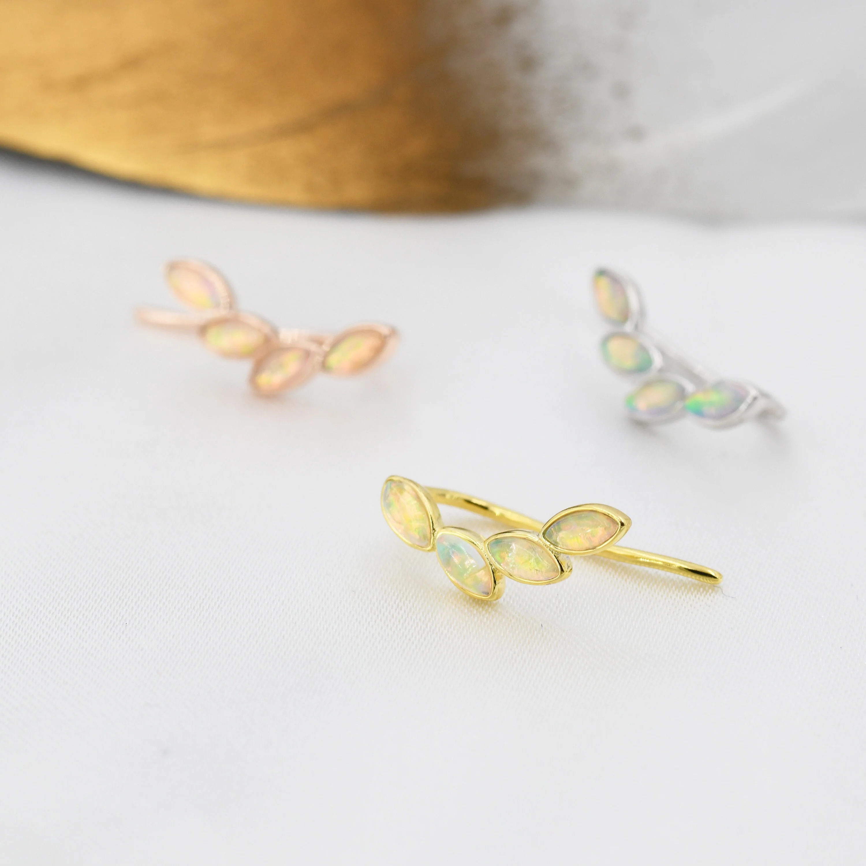 Opal Marquise Crawler Earrings in Sterling Silver, Marquise Cluster Ear Climbers, Silver, Gold or Rose Gold - Image 7