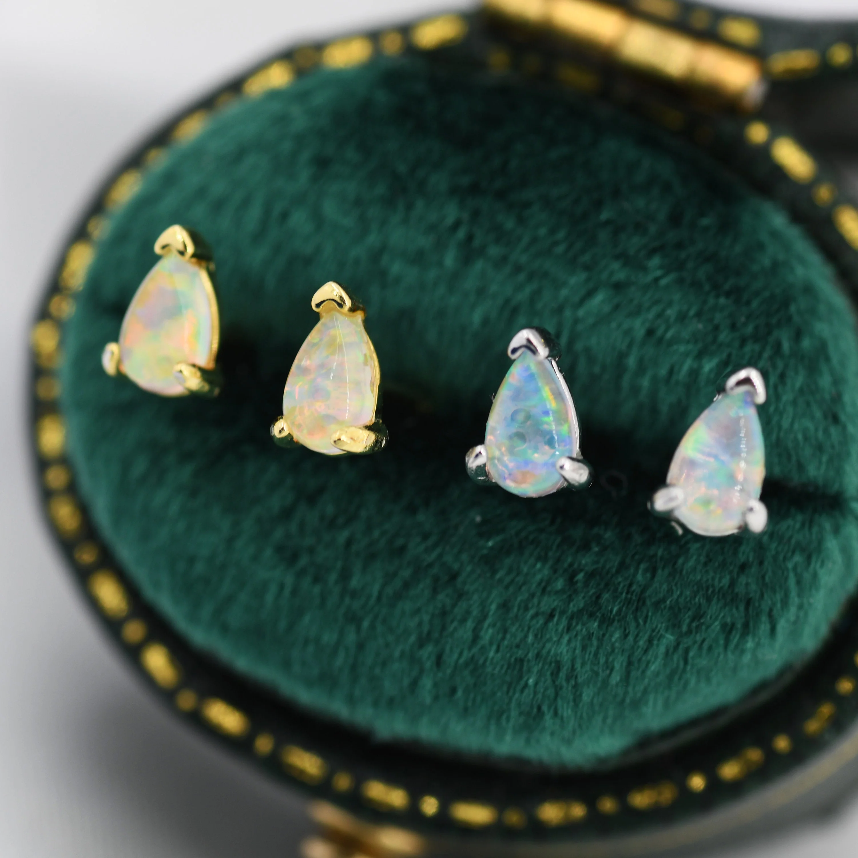 Opal Pear Stud Earrings in Sterling Silver, Silver or Gold, Droplet Opal Earrings, Tiny Opal Earrings - Image 5