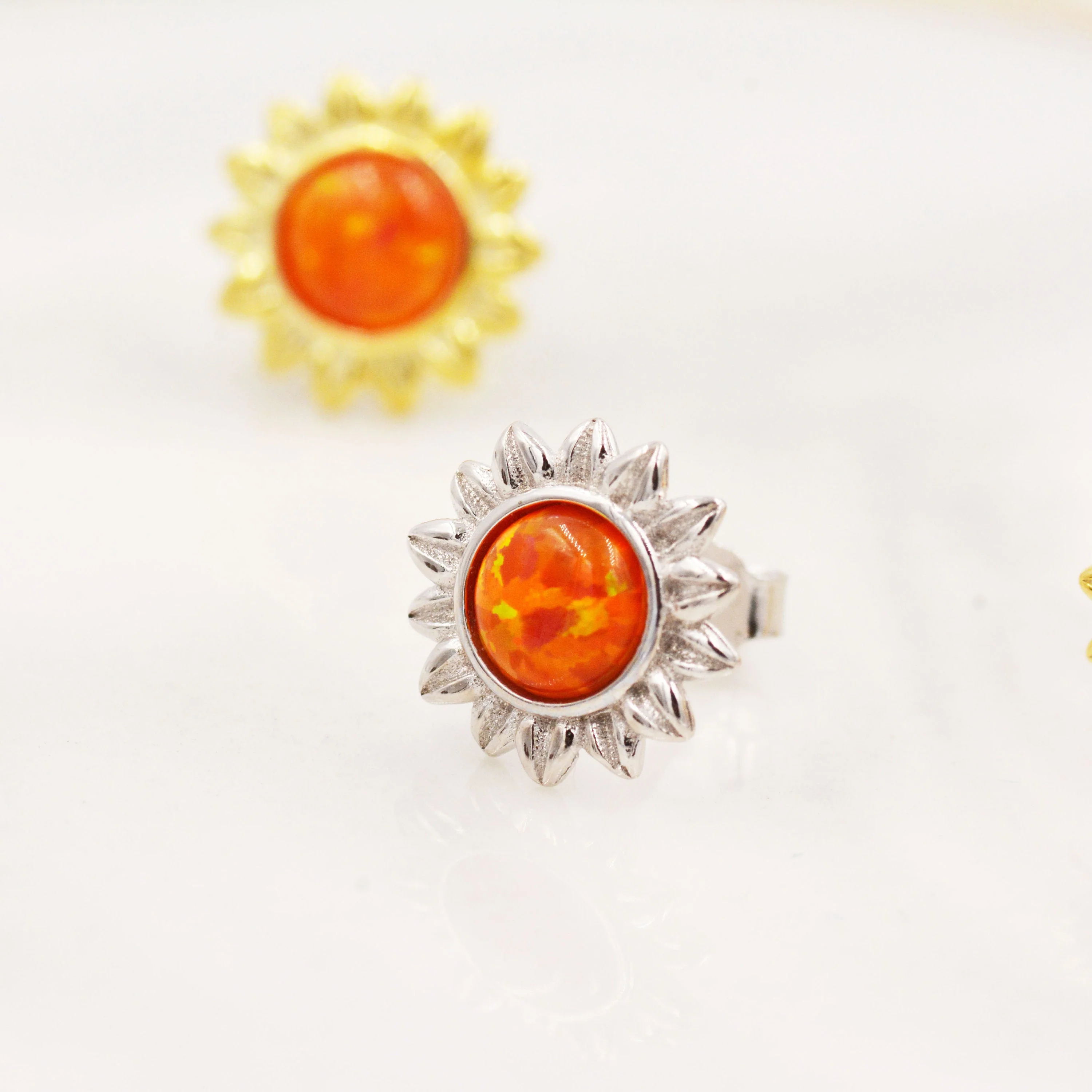 Opal Sunflower Stud Earrings in Sterling Silver - Flower Stud Earrings - Cute, Fun, Whimsical - Image 3