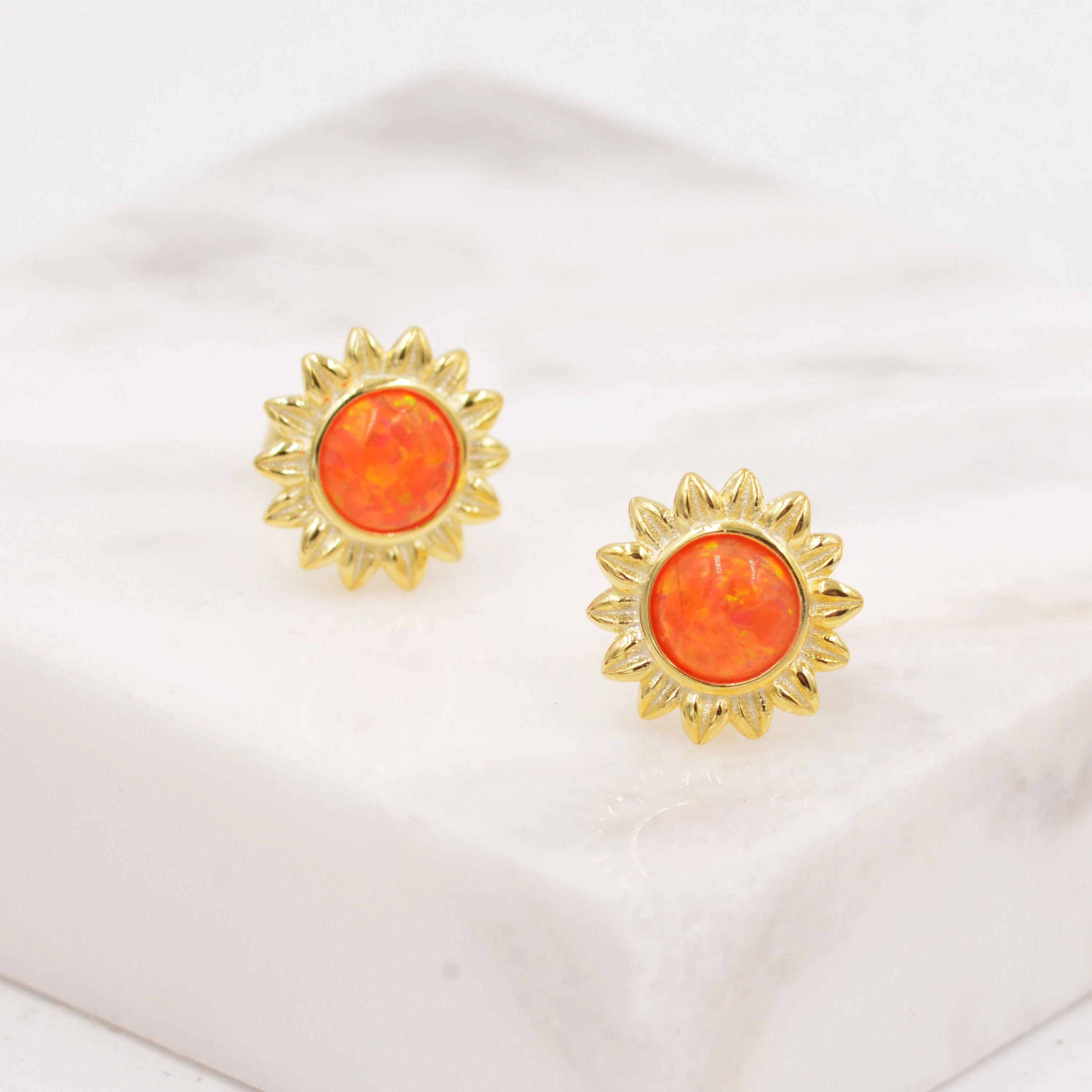 Opal Sunflower Stud Earrings in Sterling Silver - Flower Stud Earrings - Cute, Fun, Whimsical - Image 4
