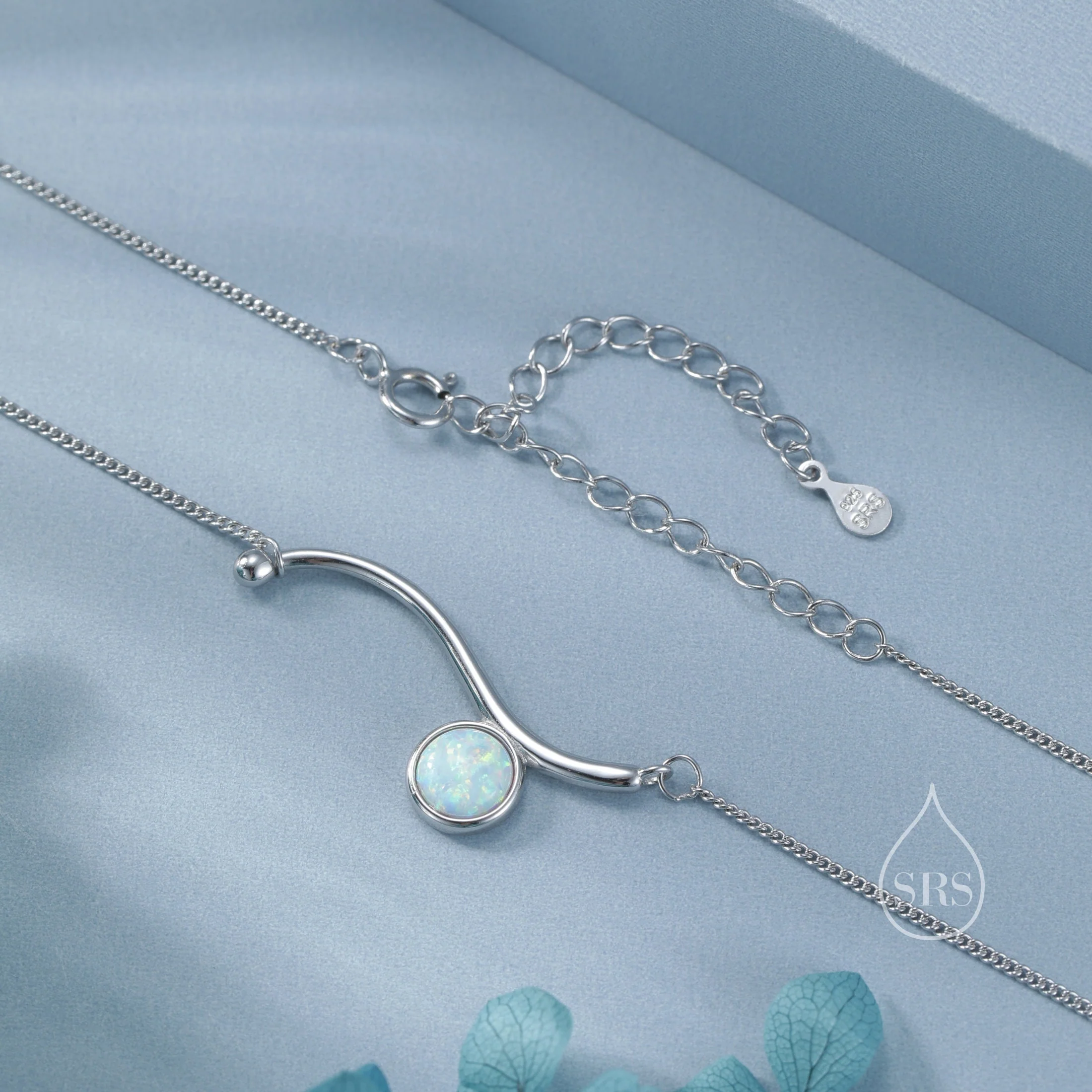 Opal Wave Pendant Necklace in Sterling Silver with White Opal, Silver or Gold, Opal Wave Necklace, Lab Opal Necklace - Image 3