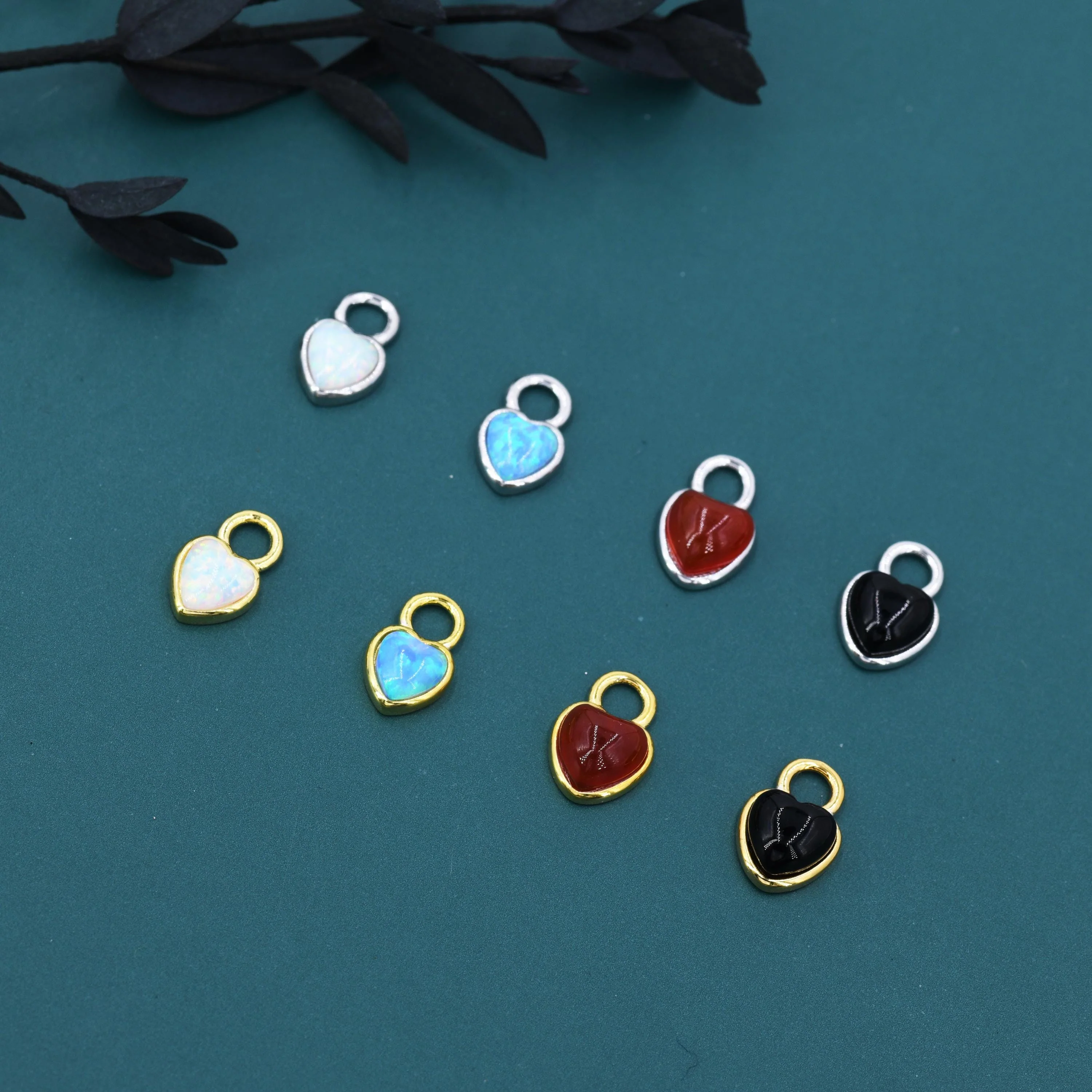 Opal/Onyx Heart Charms for Huggie Hoops, Detachable Genuine Onyx Heart Charms, Lab Created White/Blue Opal Charms for Hoops, Red/ Black Onyx - Image 3