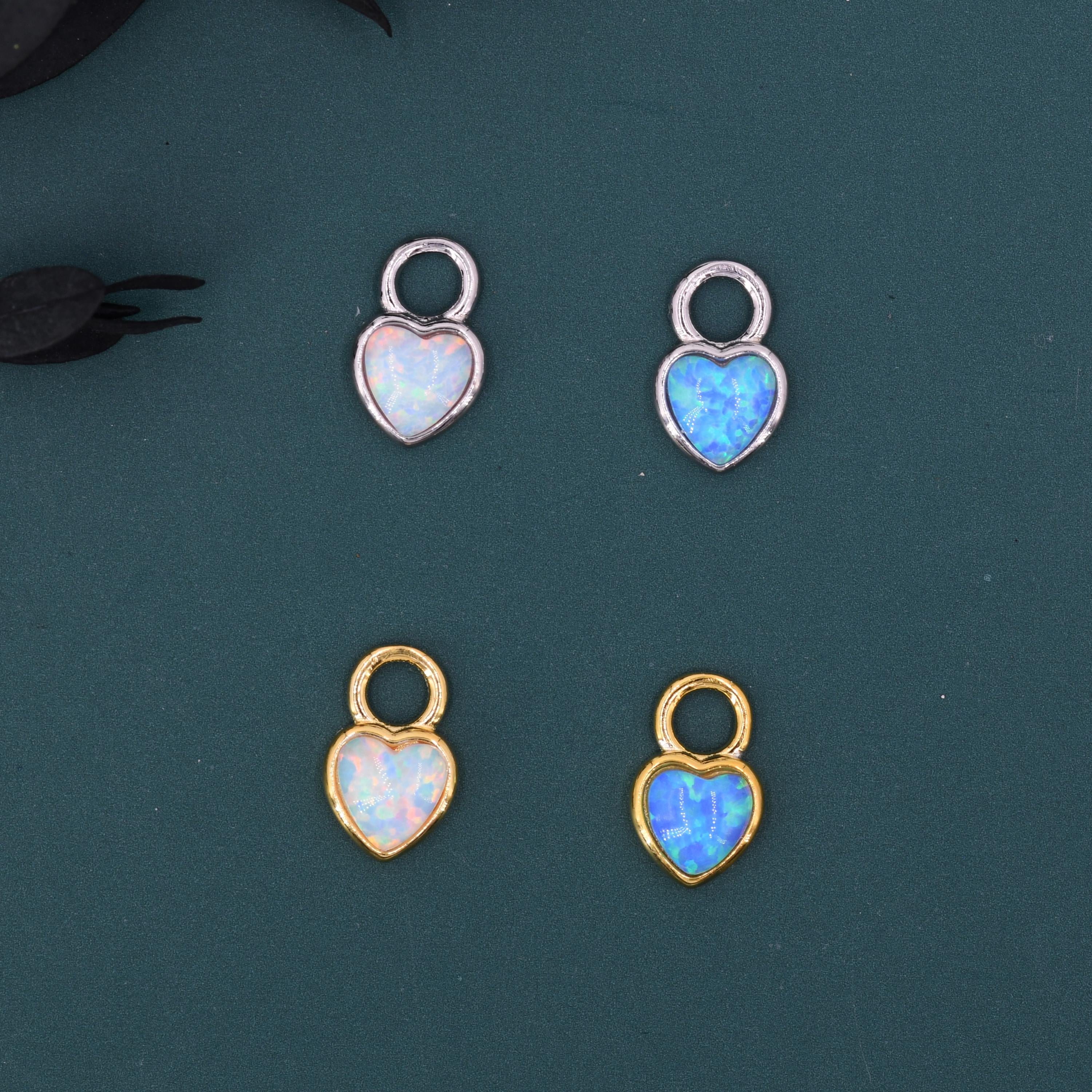Opal/Onyx Heart Charms for Huggie Hoops, Detachable Genuine Onyx Heart Charms, Lab Created White/Blue Opal Charms for Hoops, Red/ Black Onyx - Image 5